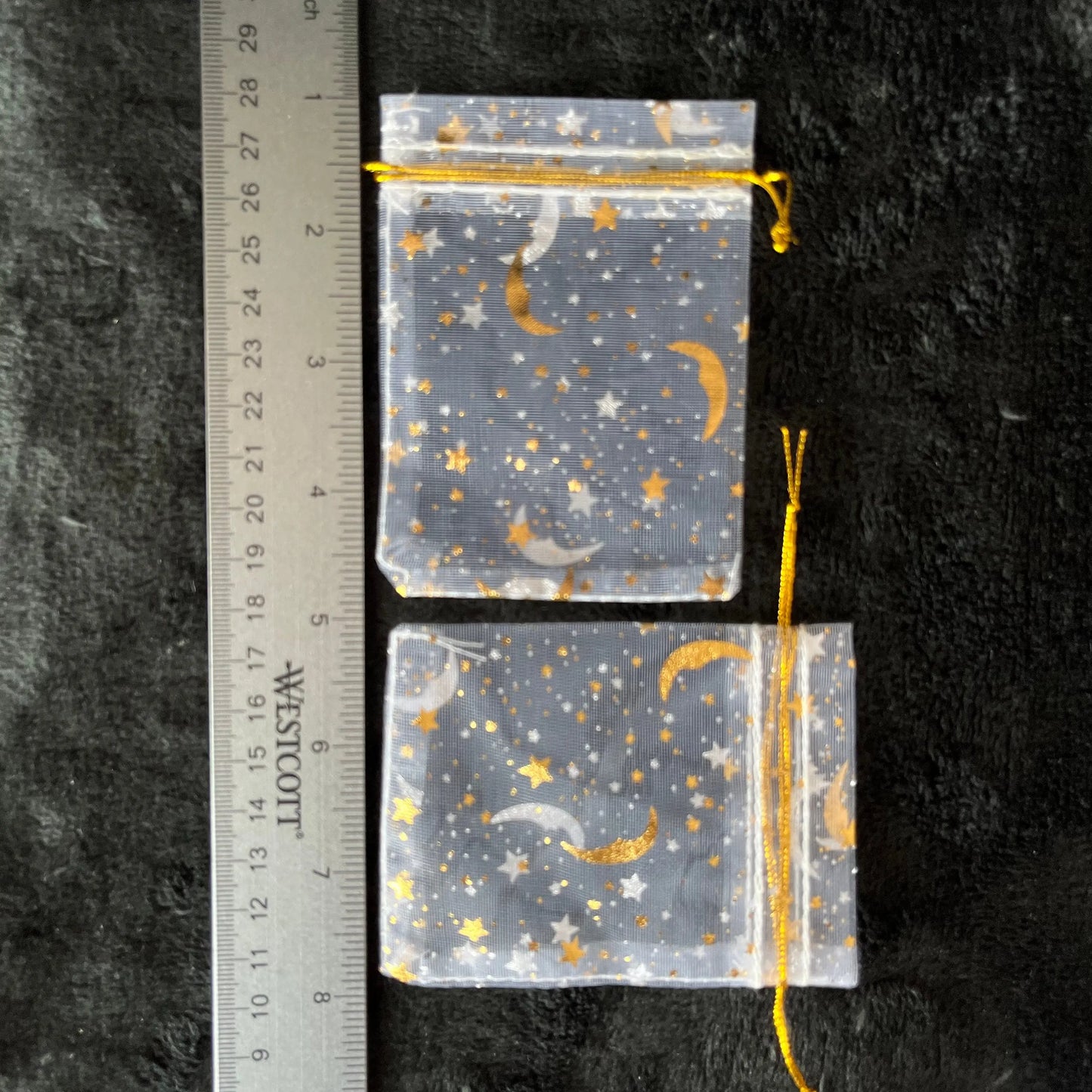 White Sun, Moon, and Stars Organza Drawstring Bag (Approx. 2 1/4” - 3 1/2”) BAG-0197 Shop Wholesale Crystals
