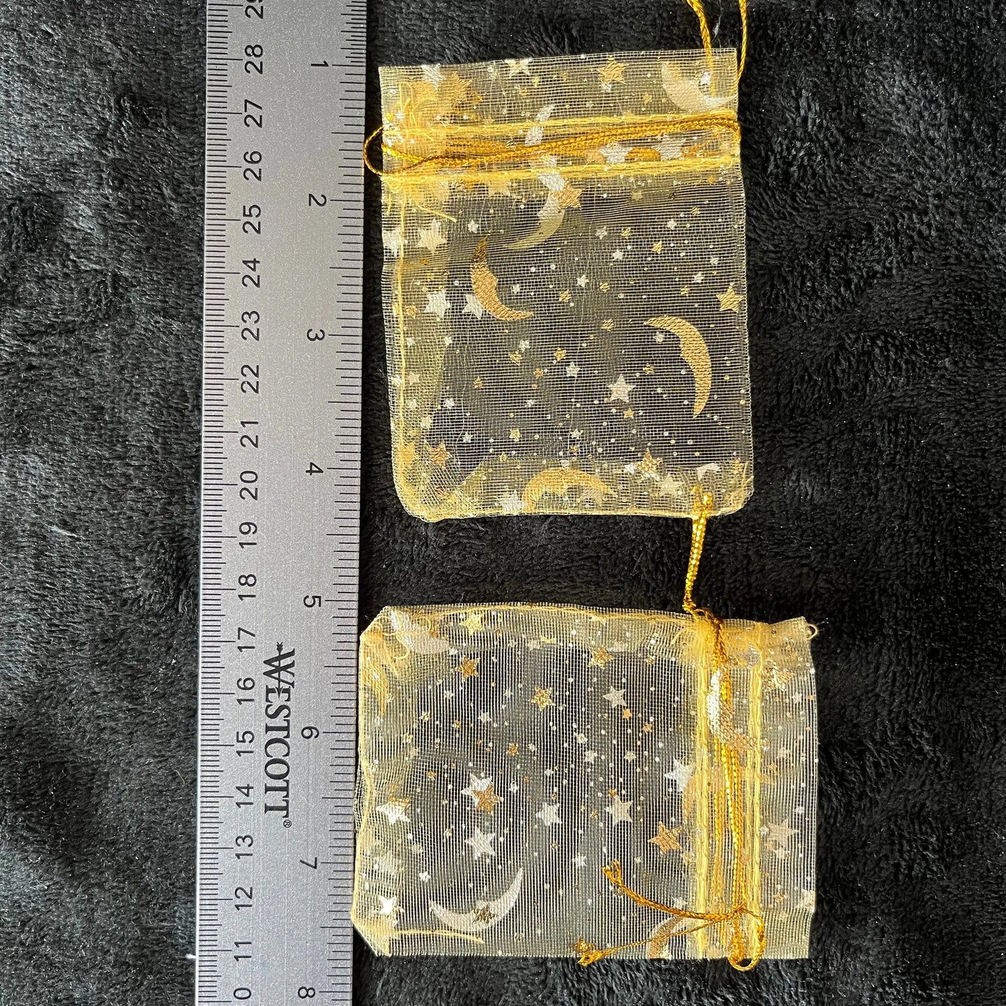 Golden Sun, Moon, and Stars Organza Drawstring Bag (Approx. 2 1/4” - 3 1/2”) BAG-0198 Shop Wholesale Crystals