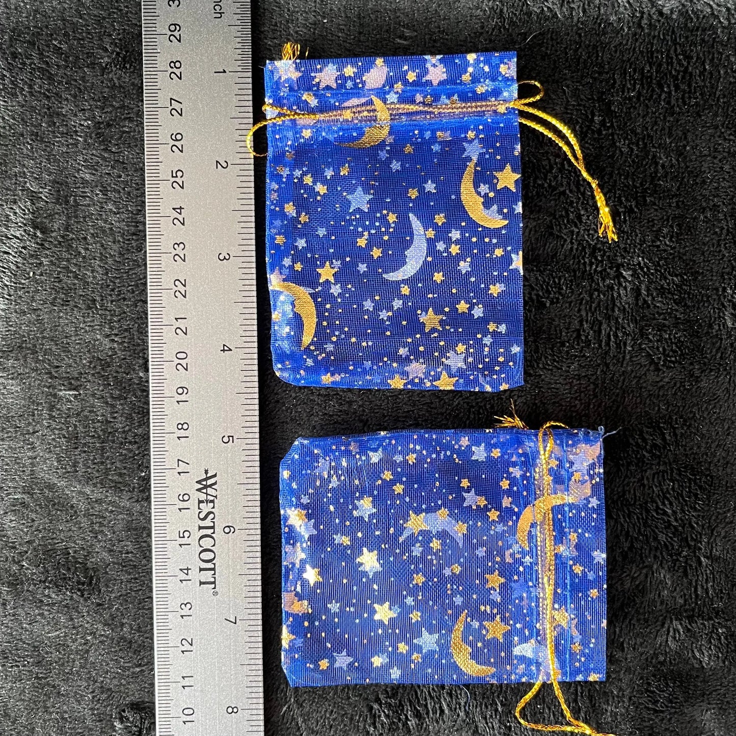Blue Sun, Moon, and Stars Organza Drawstring Bag (Approx. 2 1/4” - 3 1/2”) BAG-0195 Shop Wholesale Crystals