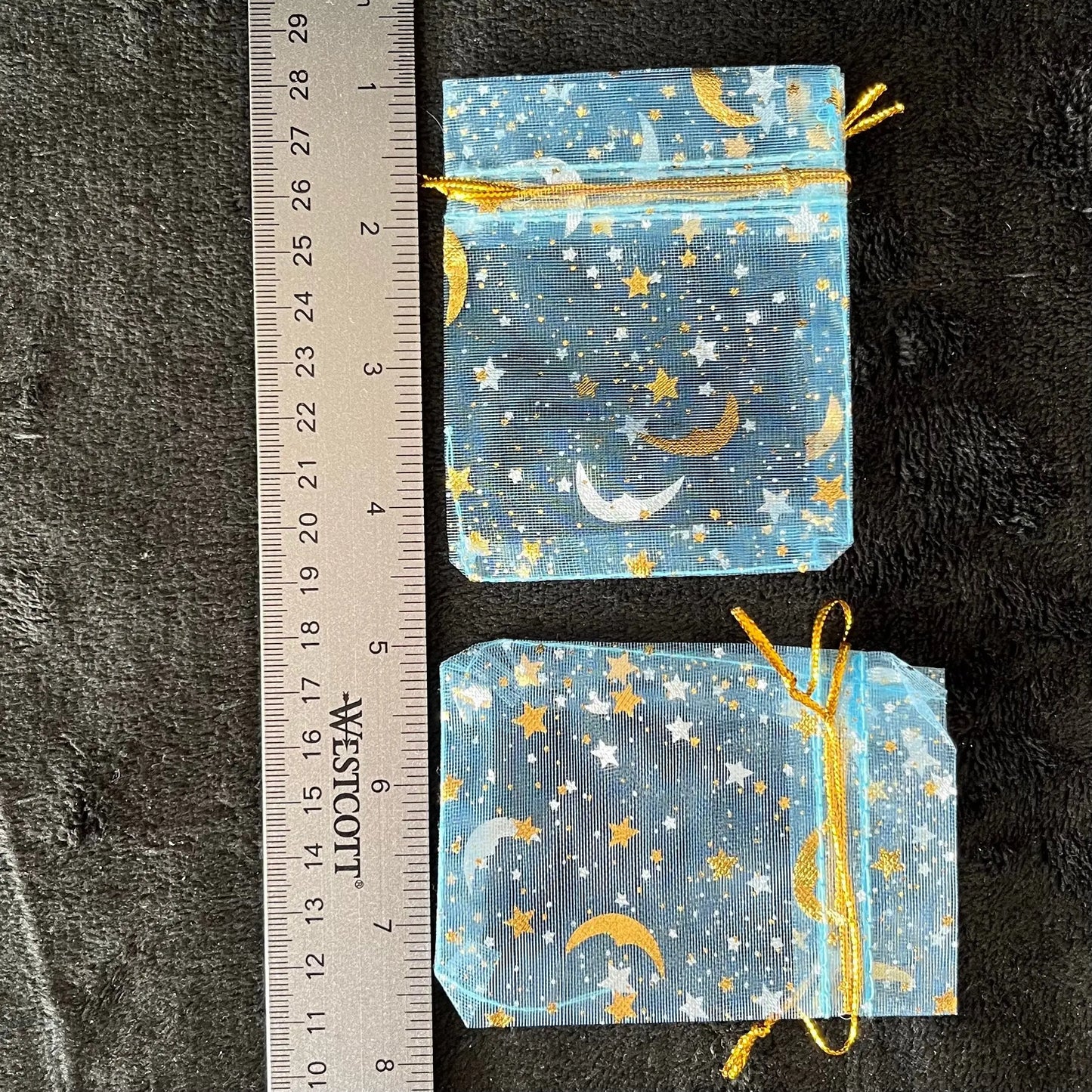 Sky Blue Sun, Moon, and Stars Organza Drawstring Bag (Approx. 2 1/4” - 3 1/2”) BAG-0190 Shop Wholesale Crystals