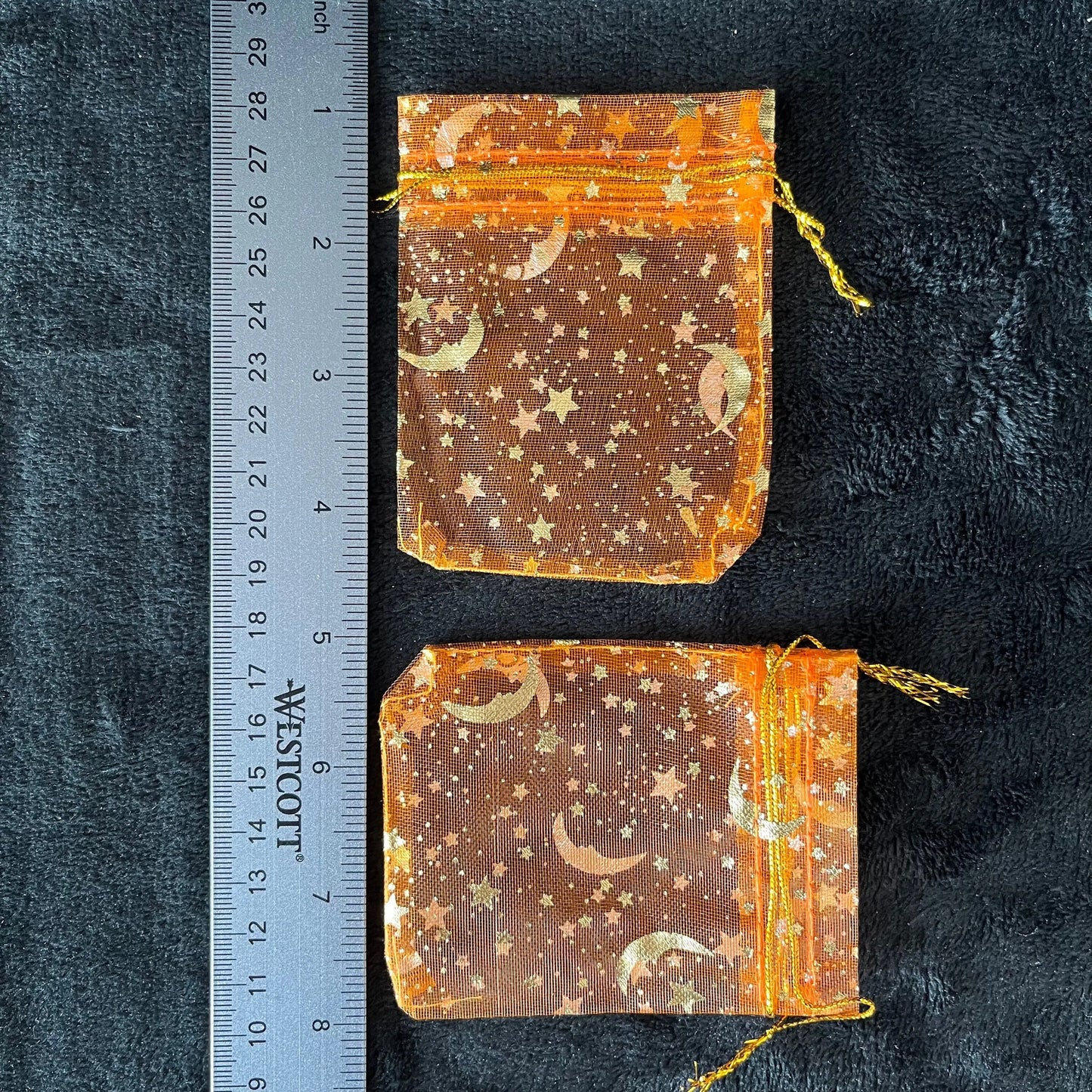 Orange Sun, Moon, and Stars Organza Drawstring Bag (Approx. 2 1/4” - 3 1/2”) BAG-0188 Shop Wholesale Crystals