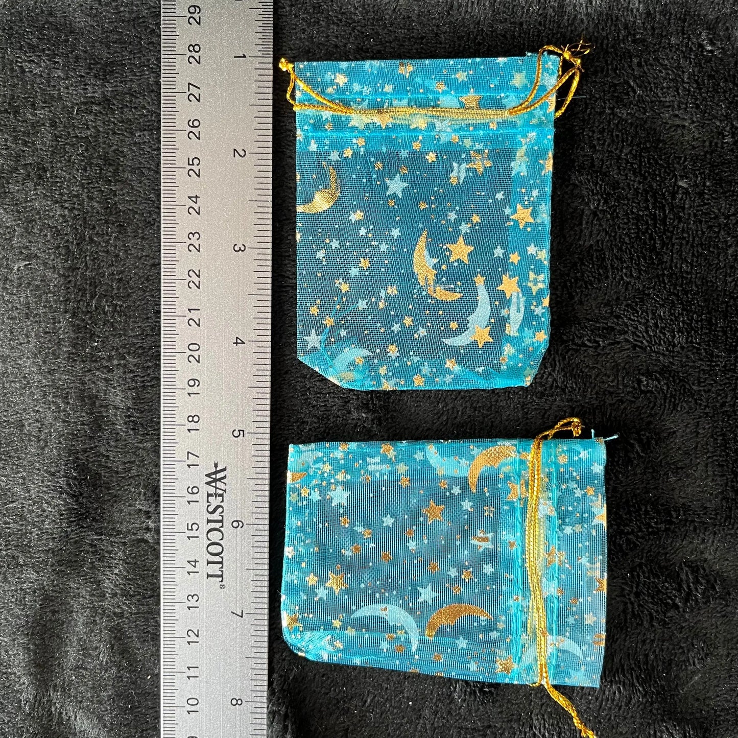 Aqua Blue Sun, Moon, and Stars Organza Drawstring Bag (Approx. 2 1/4” - 3 1/2”) BAG-0193 Shop Wholesale Crystals