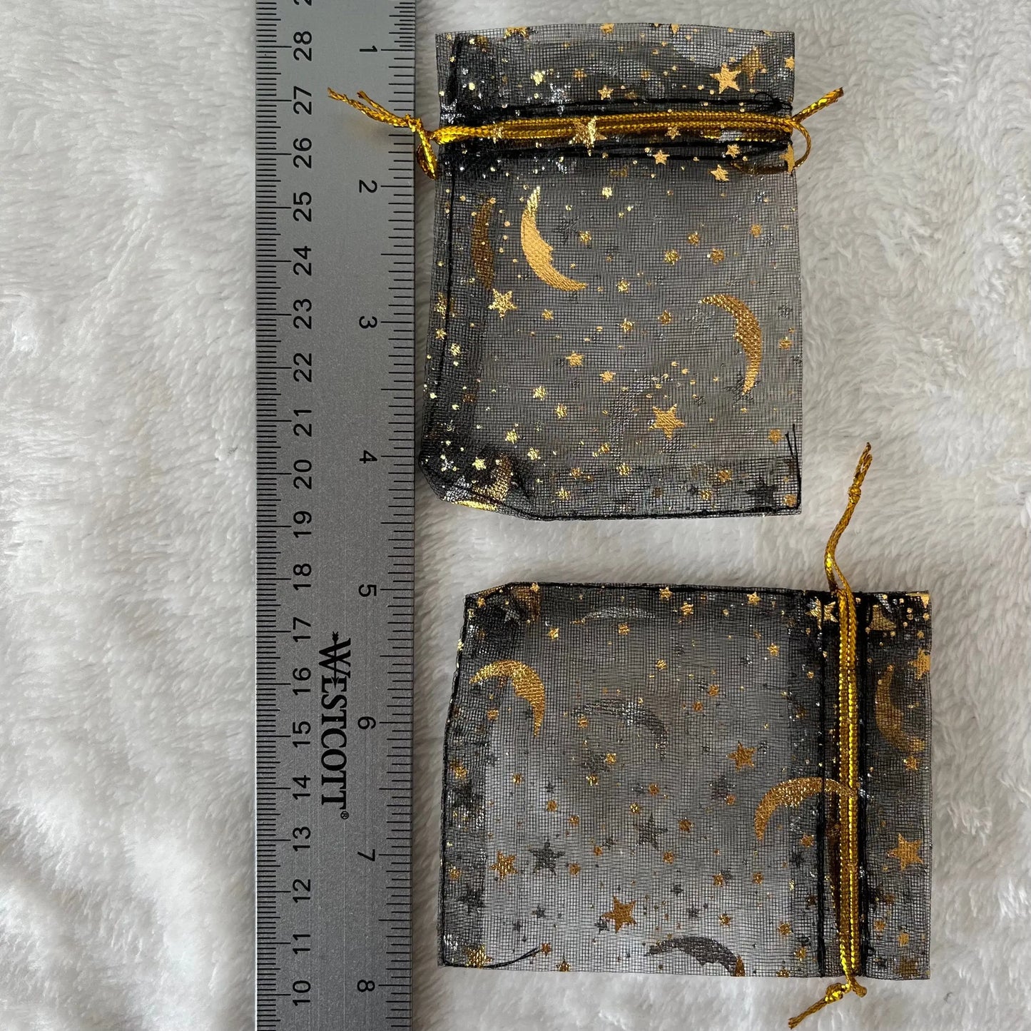 Black Sun, Moon, and Stars Organza Drawstring Bag (Approx. 2 1/4” - 3 1/2”) BAG-0187 Shop Wholesale Crystals