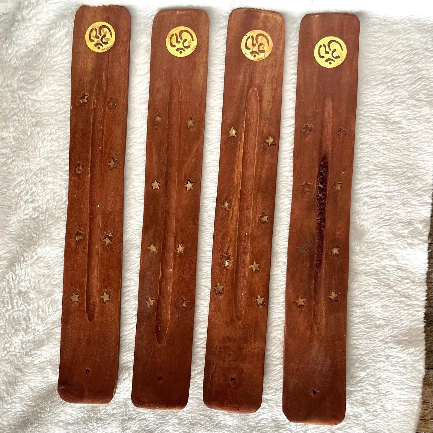 Wooden Incense Tray, Golden Om Symbol 1643 Shop Wholesale Crystals