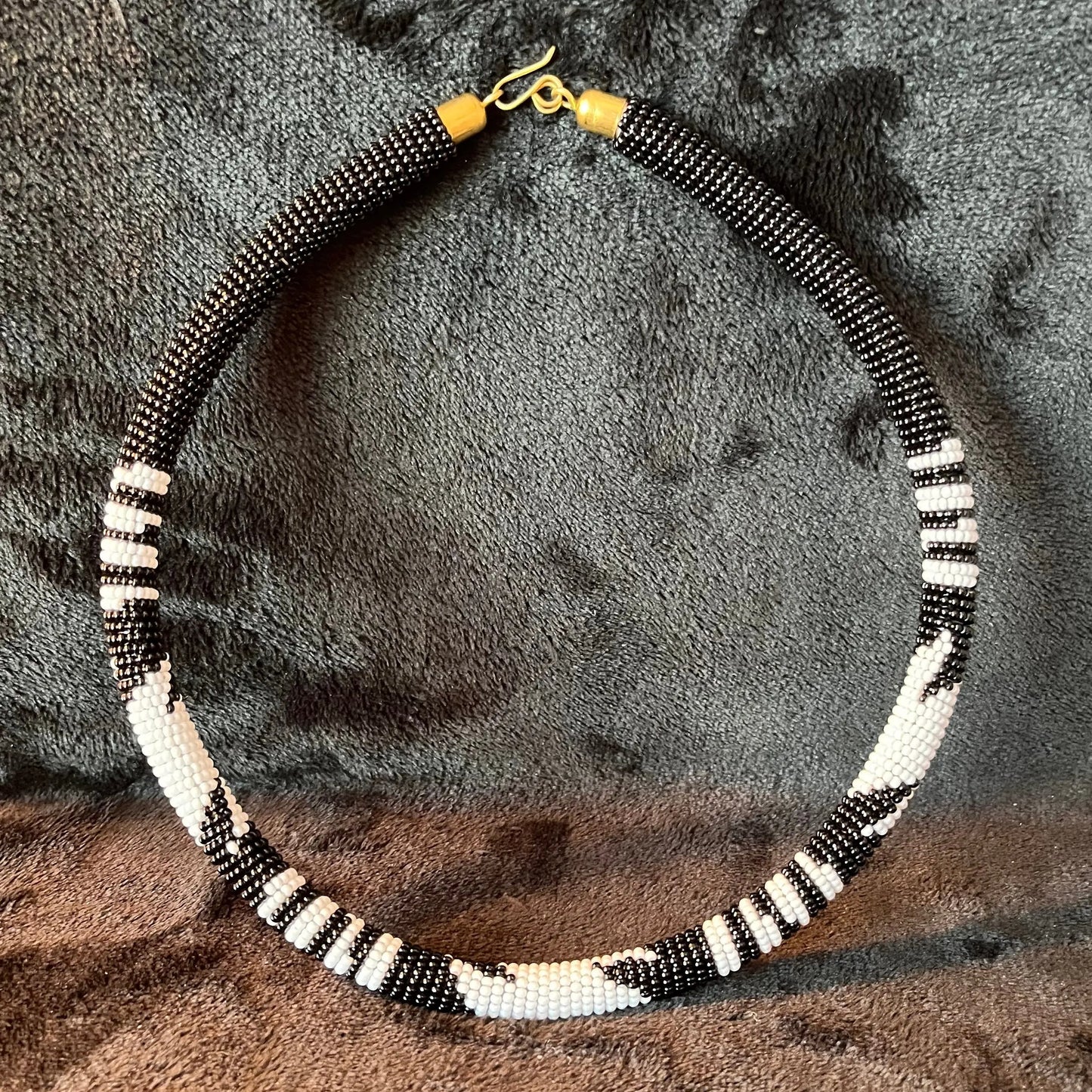 African Maasai Beaded Tribal Choker, Black and White NCK-2915 Shop Wholesale Crystals
