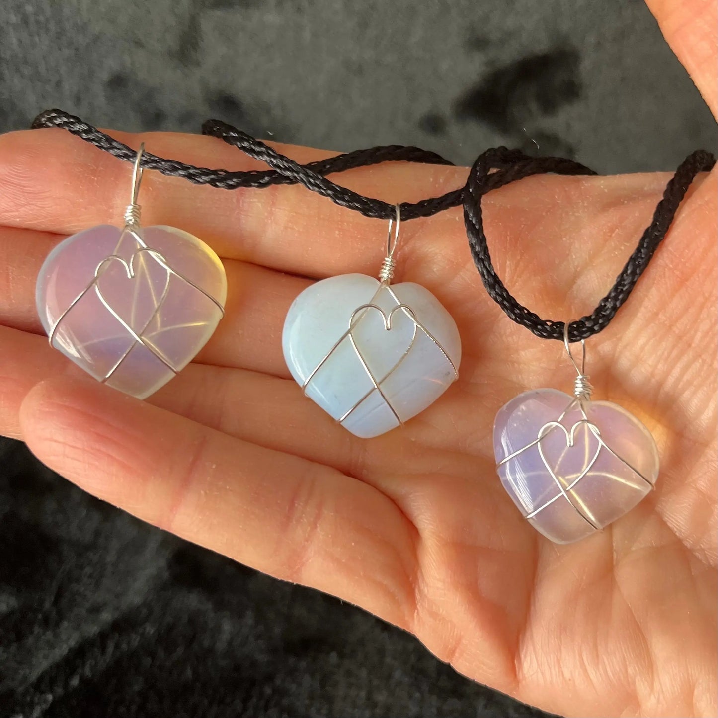 Opalite Heart Wire Wrapped Necklace, Silver Tone NCK-2942 Shop Wholesale Crystals