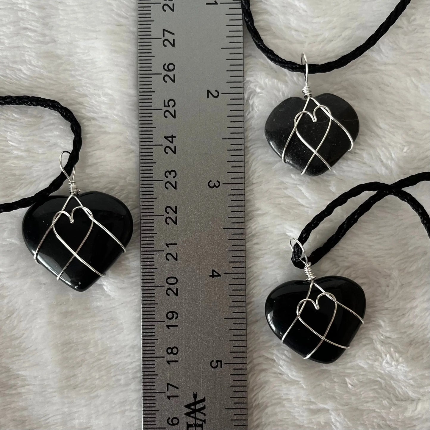 Black Obsidian Heart Wire Wrapped Necklace, Silver Tone NCK-2944 Shop Wholesale Crystals