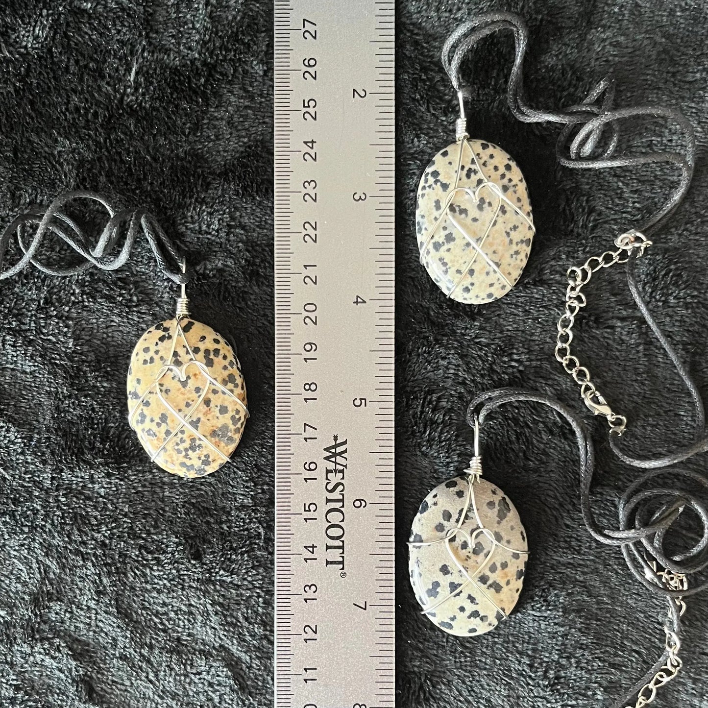 Dalmatian Jasper Worry Stone Wire Wrapped Necklace, with Heart NCK-2965 Shop Wholesale Crystals