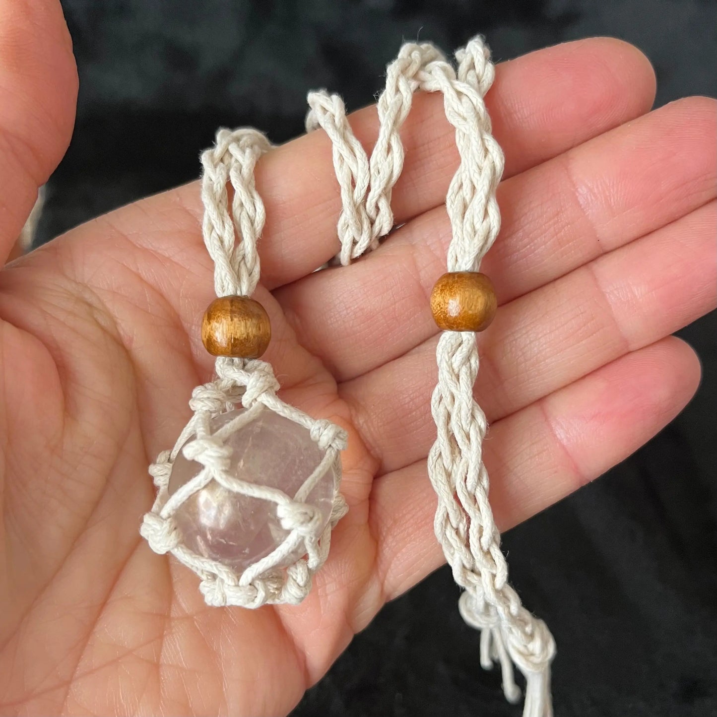 Beige Macrame Crystal Pouch Necklace, Adjustable (crystal not included) NCK-2990 Shop Wholesale Crystals