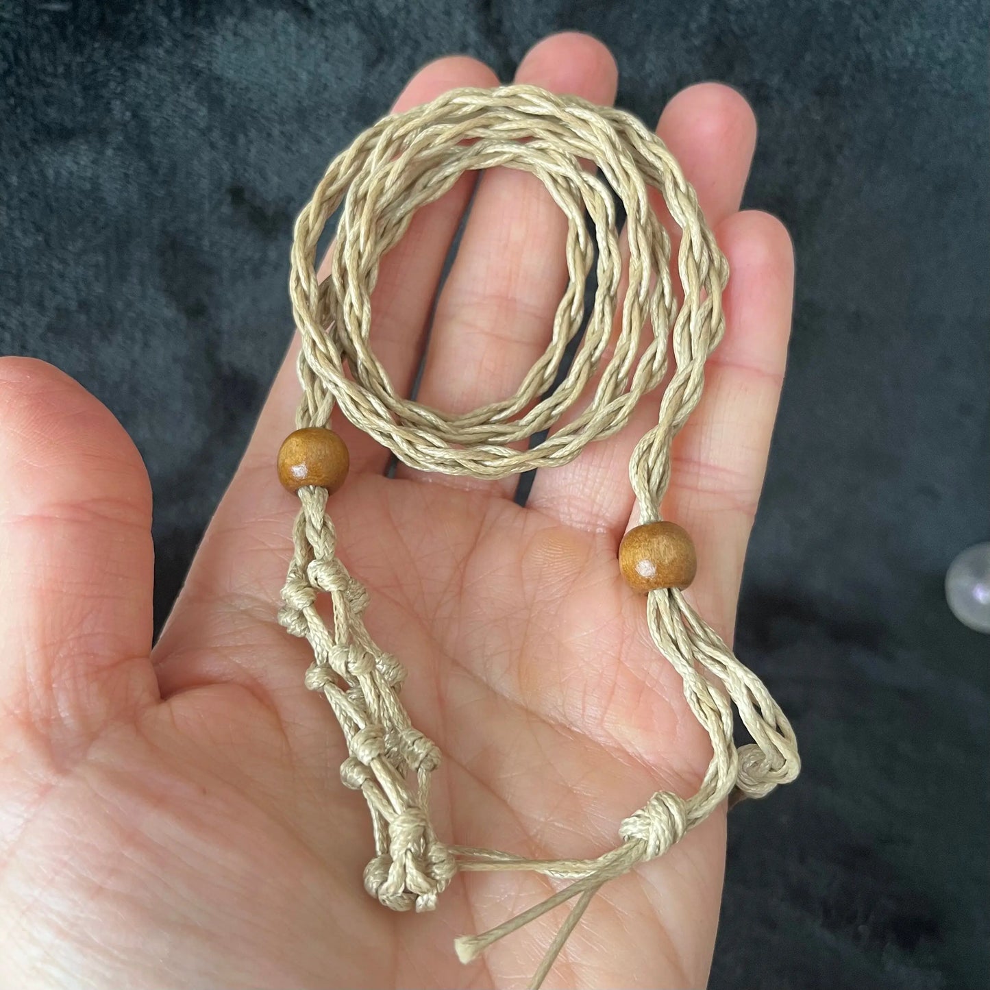 Taupe Macrame Crystal Pouch Necklace, Adjustable (crystal not included) NCK-2993 Shop Wholesale Crystals