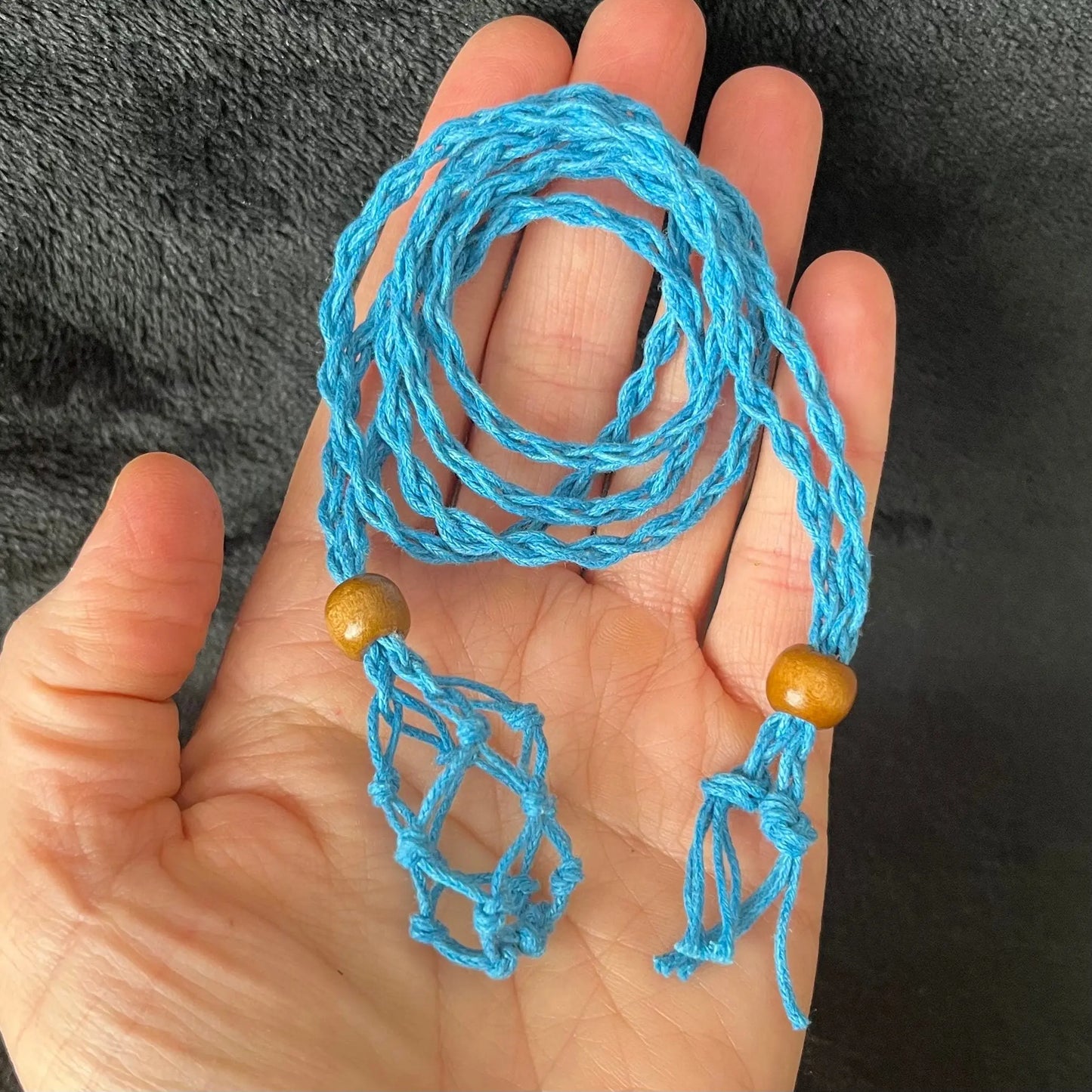 Blue Macrame Crystal Pouch Necklace, Adjustable (crystal not included) NCK-2994 Shop Wholesale Crystals