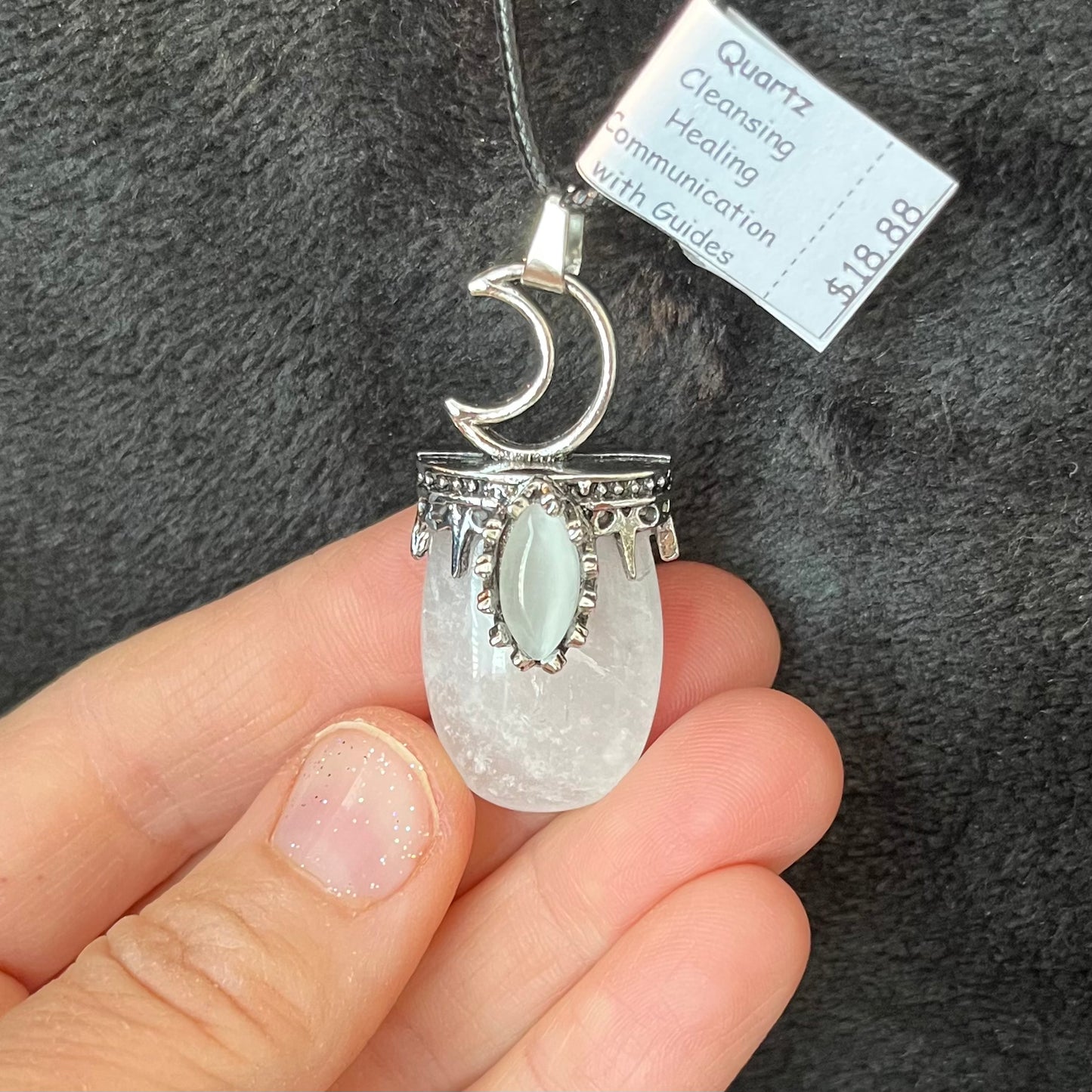 Snow Quartz Fancy Moon Necklace WN-0190 - Shop Wholesale Crystals