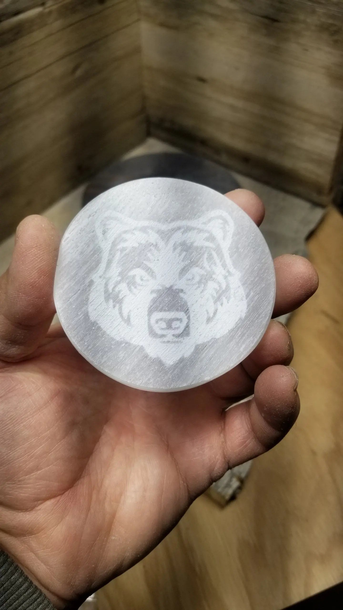 Selenite Carved Tile, Bear Carving (Approx 3")  Crystal Charging Plate, Supply for Grid SEL-0013 Shop Wholesale Crystals