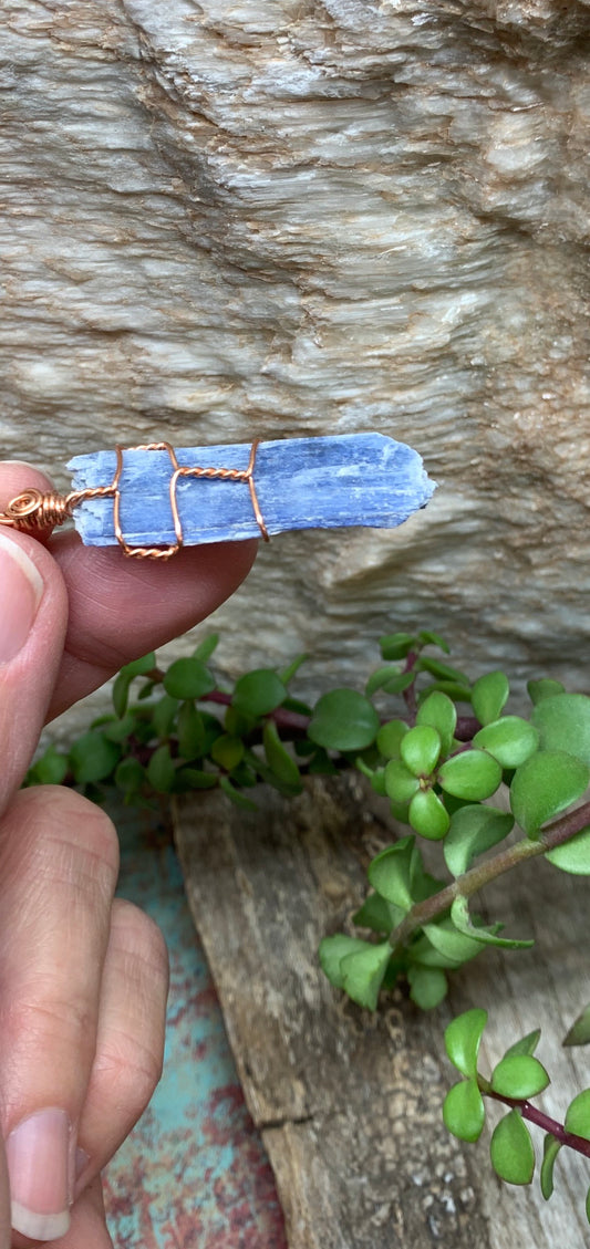 Blue Kyanite Necklace, Wire Wrapped, Hand Made, Beautiful, Abundance NCK-0390