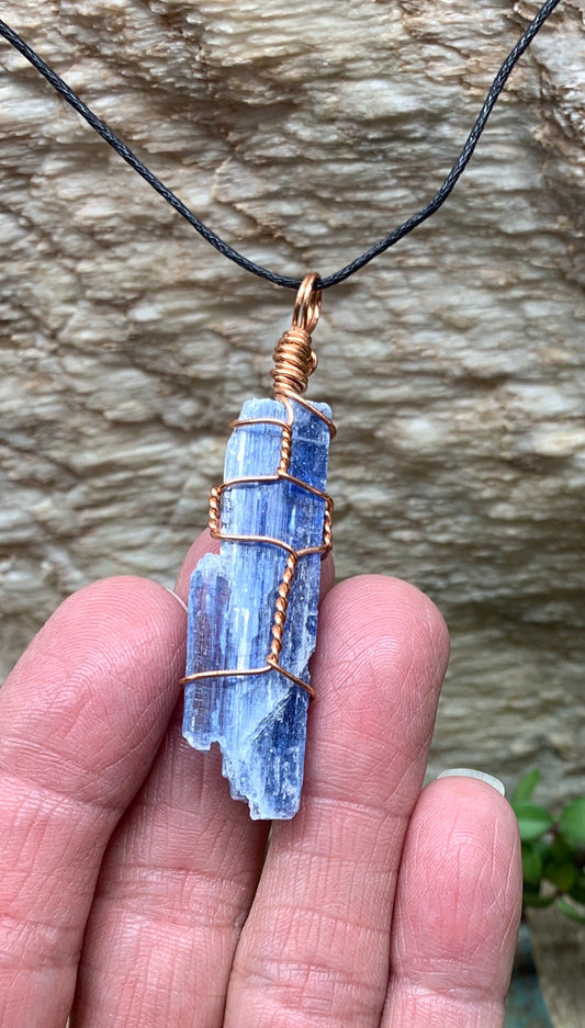 Blue Kyanite Necklace, Wire Wrapped, Hand Made, Beautiful, Abundance NCK-0332