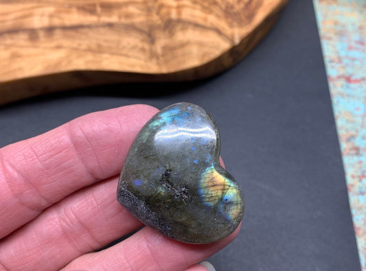 Labradorite Heart (Approx. 1 1/2” wide) Healing Iridescent Blue Feldspar, Flash, Stone for Wire Wrapping HRT-0154