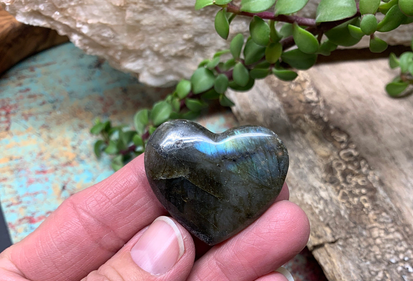 Labradorite Heart (Approx. 1 1/2” wide) Healing Iridescent Blue Feldspar, Flash, Stone for Wire Wrapping HRT-0154