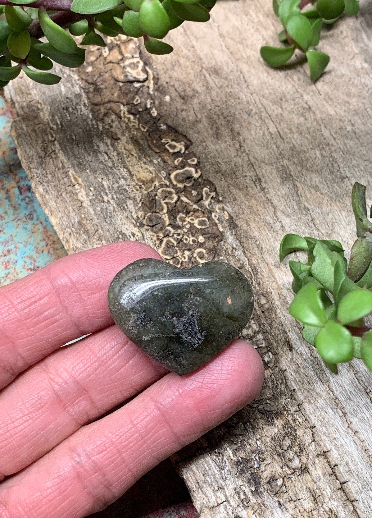 Labradorite Heart (Approx. 1 1/2” wide) Healing Iridescent Blue Feldspar, Flash, Stone for Wire Wrapping HRT-0153