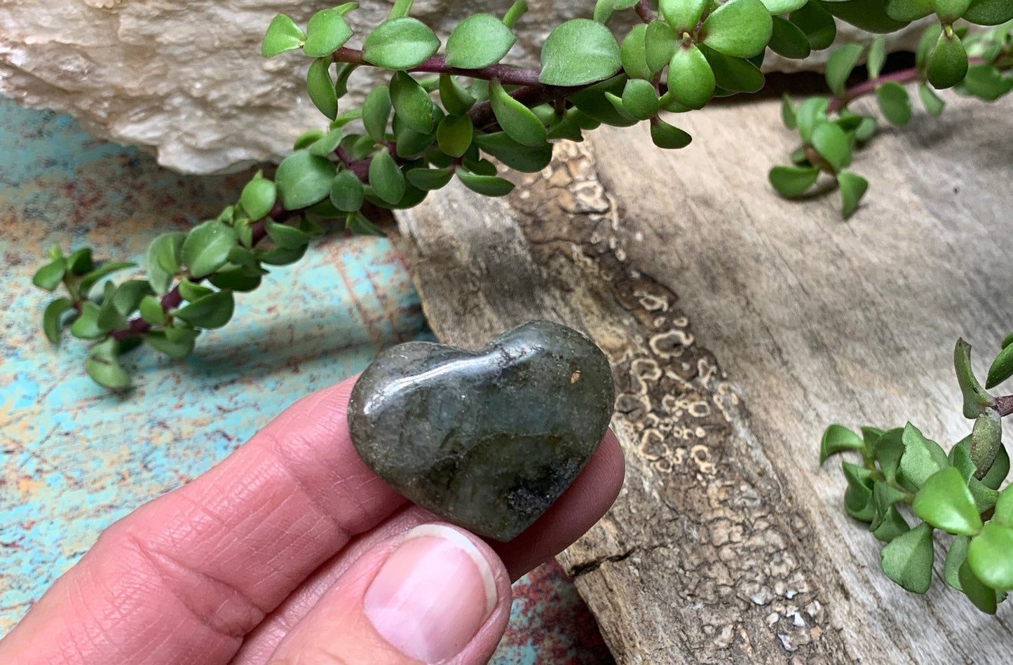 Labradorite Heart (Approx. 1 1/2” wide) Healing Iridescent Blue Feldspar, Flash, Stone for Wire Wrapping HRT-0153