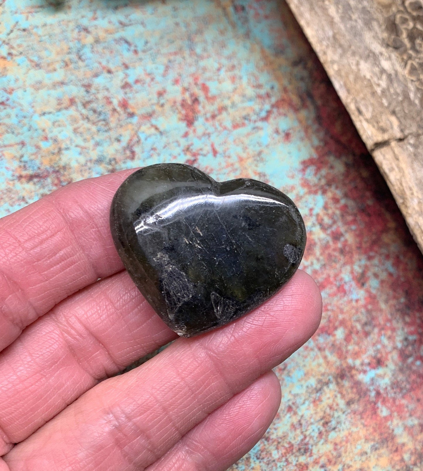 Labradorite Heart (Approx. 1 1/2” wide) Healing Iridescent Blue Feldspar, Flash, Stone for Wire Wrapping HRT-0095