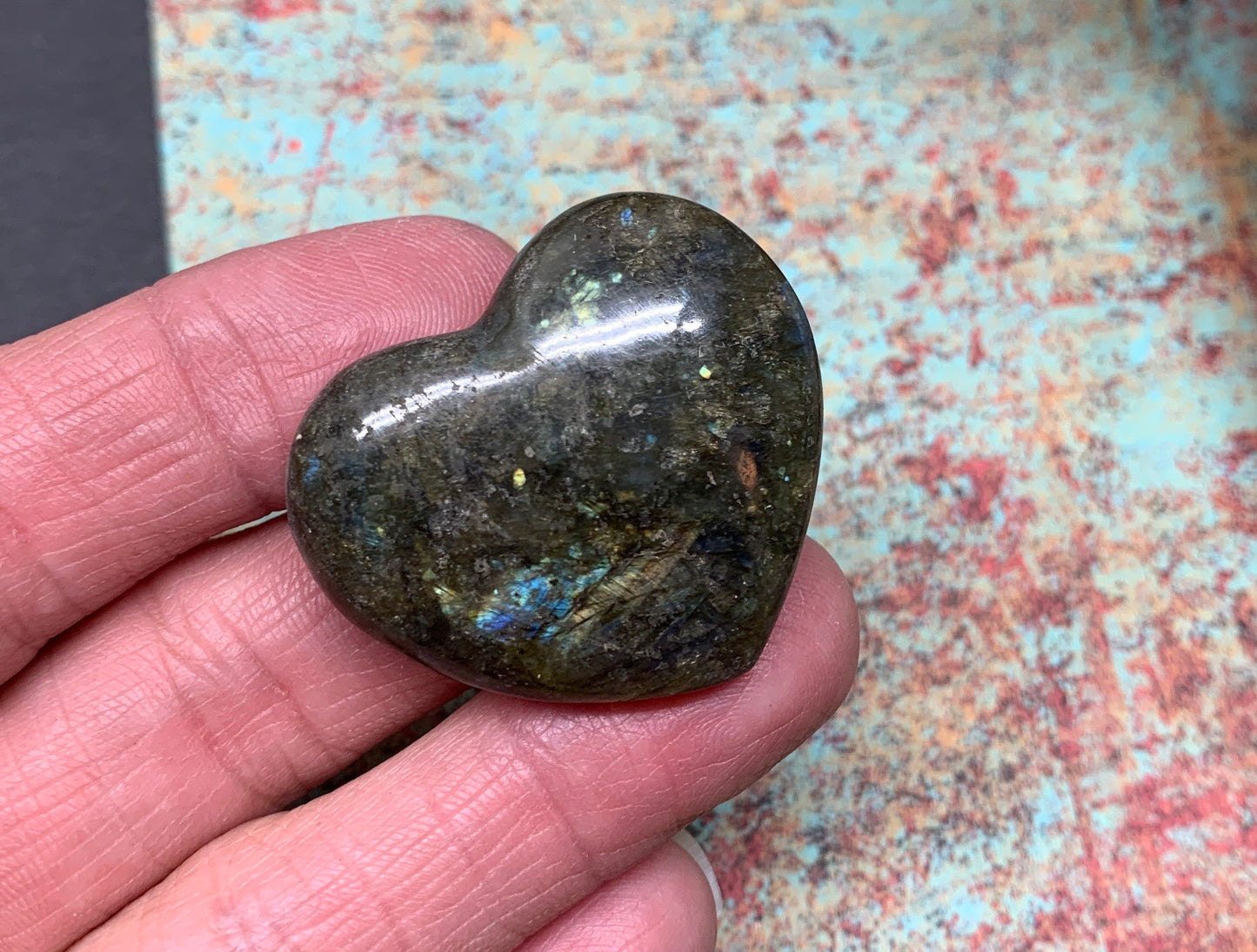 Labradorite Heart (Approx. 1 1/2” wide) Healing Iridescent Blue Feldspar, Flash, Stone for Wire Wrapping HRT-0092