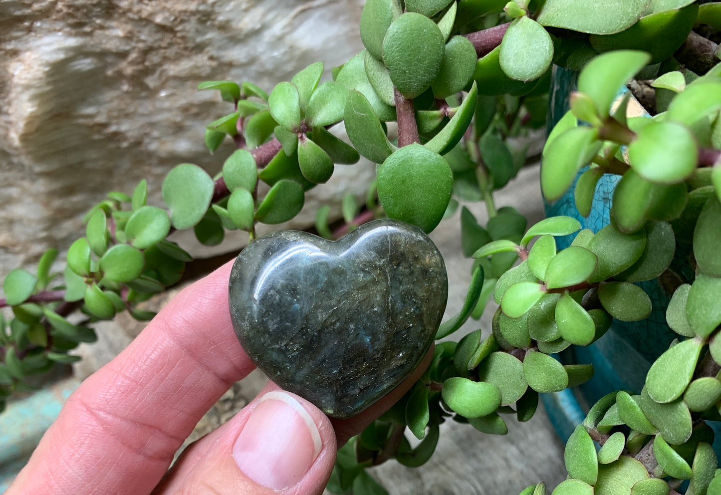 Labradorite Heart (Approx. 1 1/2” wide) Healing Iridescent Blue Feldspar, Flash, Stone for Wire Wrapping HRT-0092