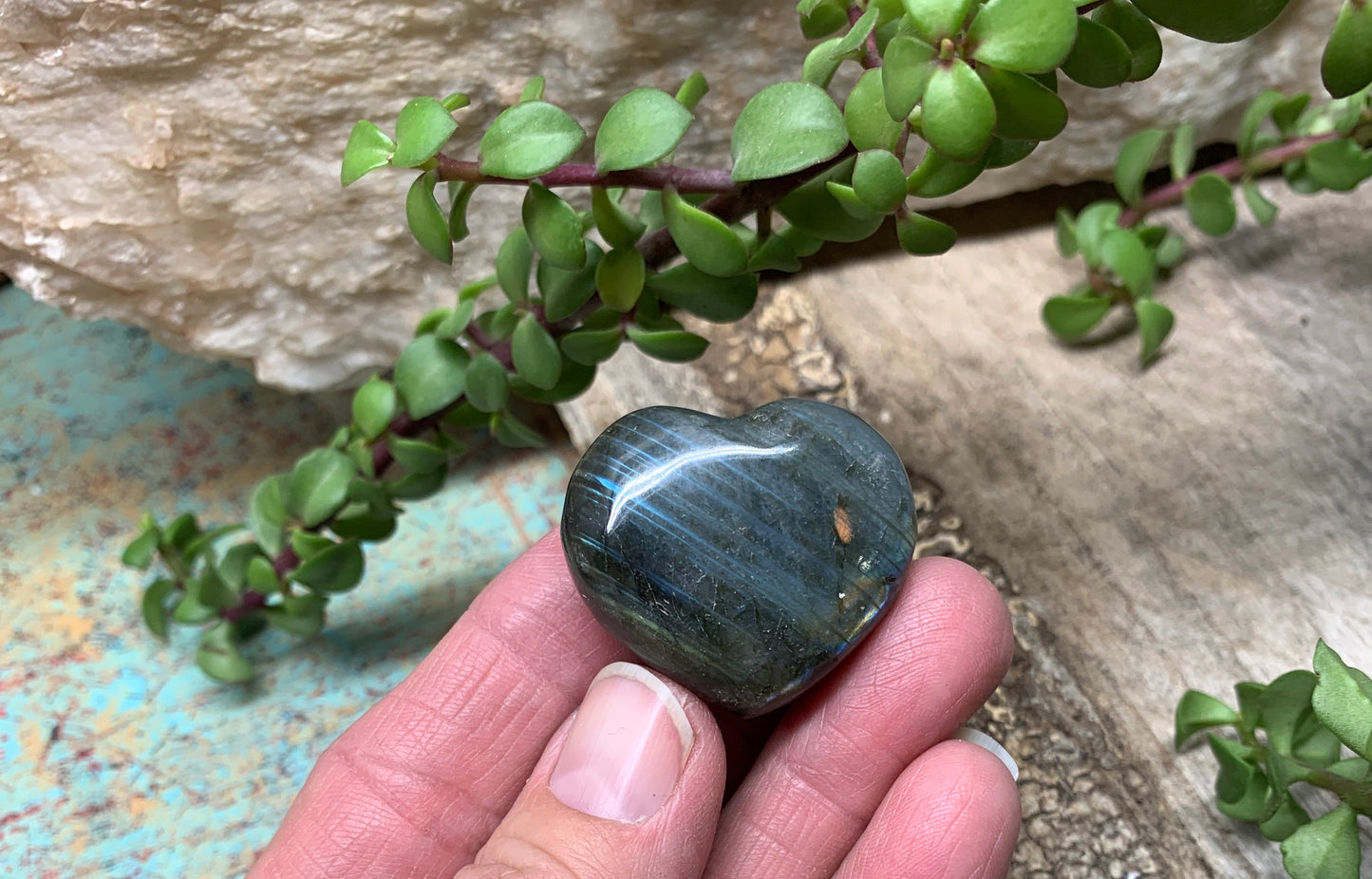 Labradorite Heart (Approx. 1 1/2” wide) Healing Iridescent Blue Feldspar, Flash, Stone for Wire Wrapping HRT-0091