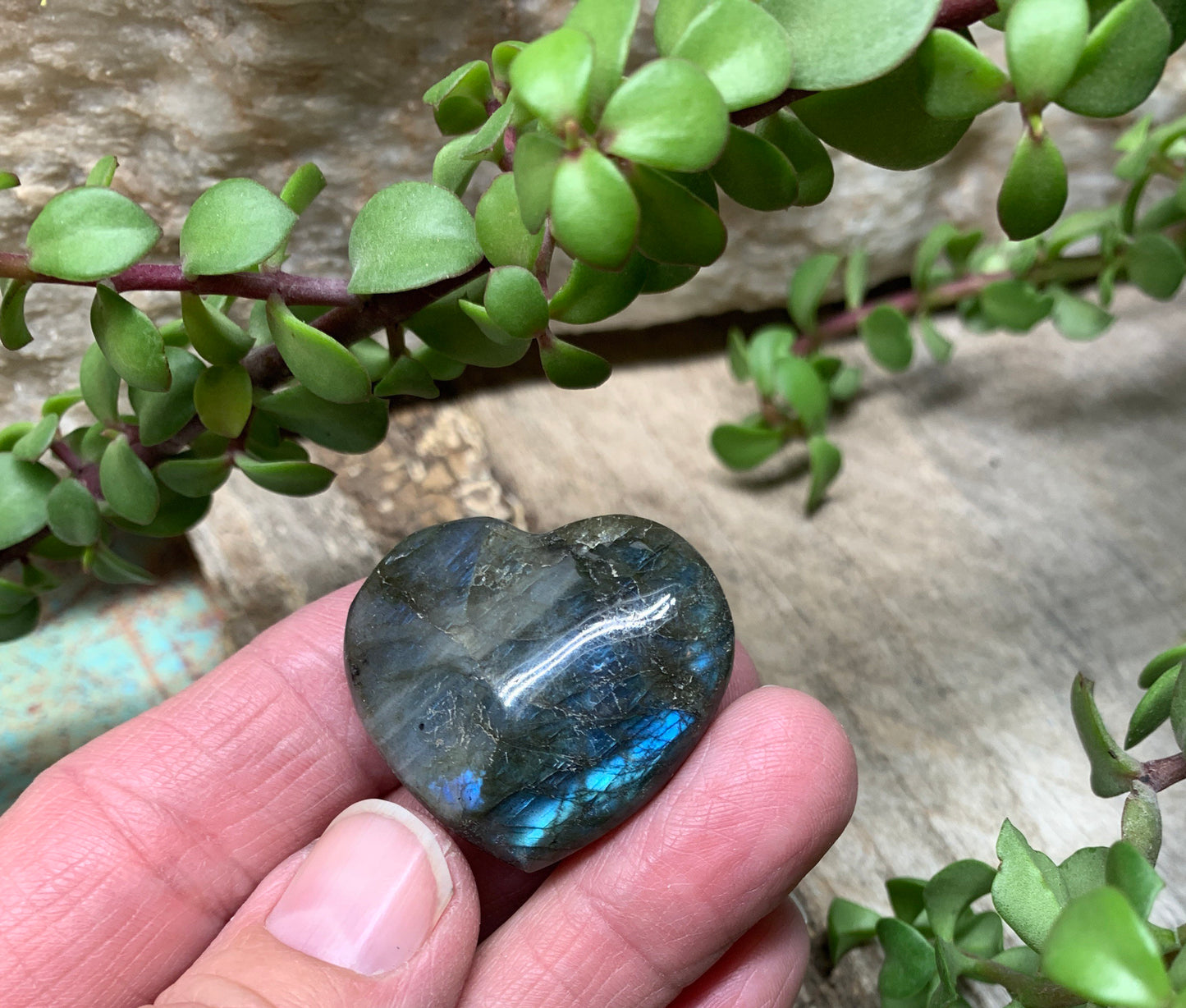 Labradorite Heart (Approx. 1 1/2” wide) Healing Iridescent Blue Feldspar, Flash, Stone for Wire Wrapping HRT-0082