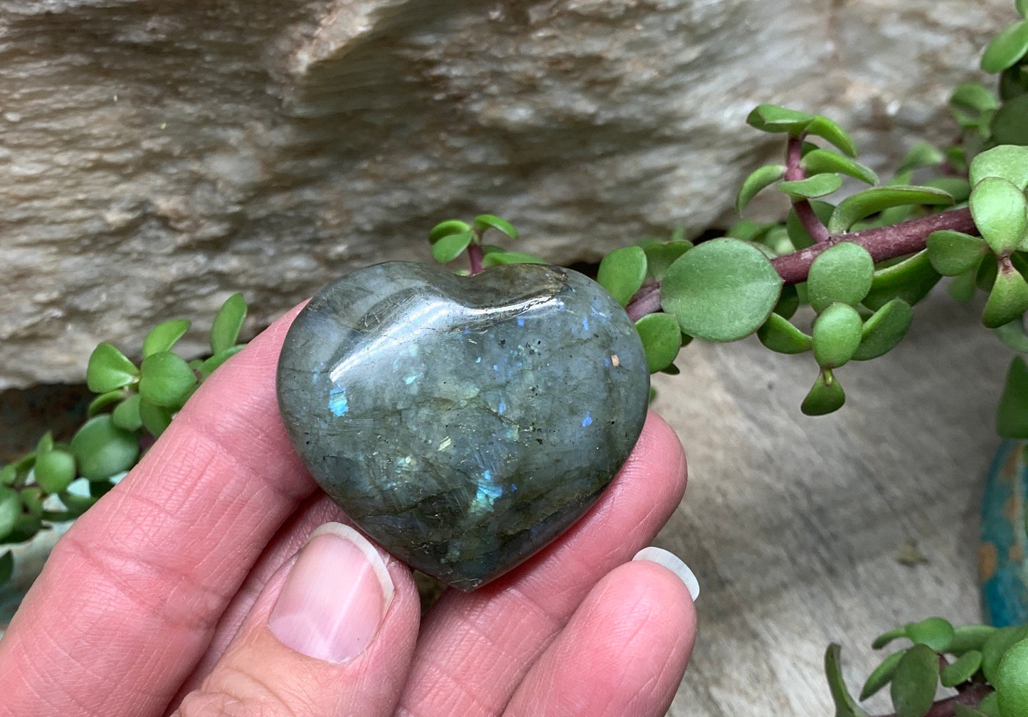 Labradorite Heart (Approx. 1 3/4” wide) Healing Iridescent Blue Feldspar, Flash, Stone for Wire Wrapping HRT-0079