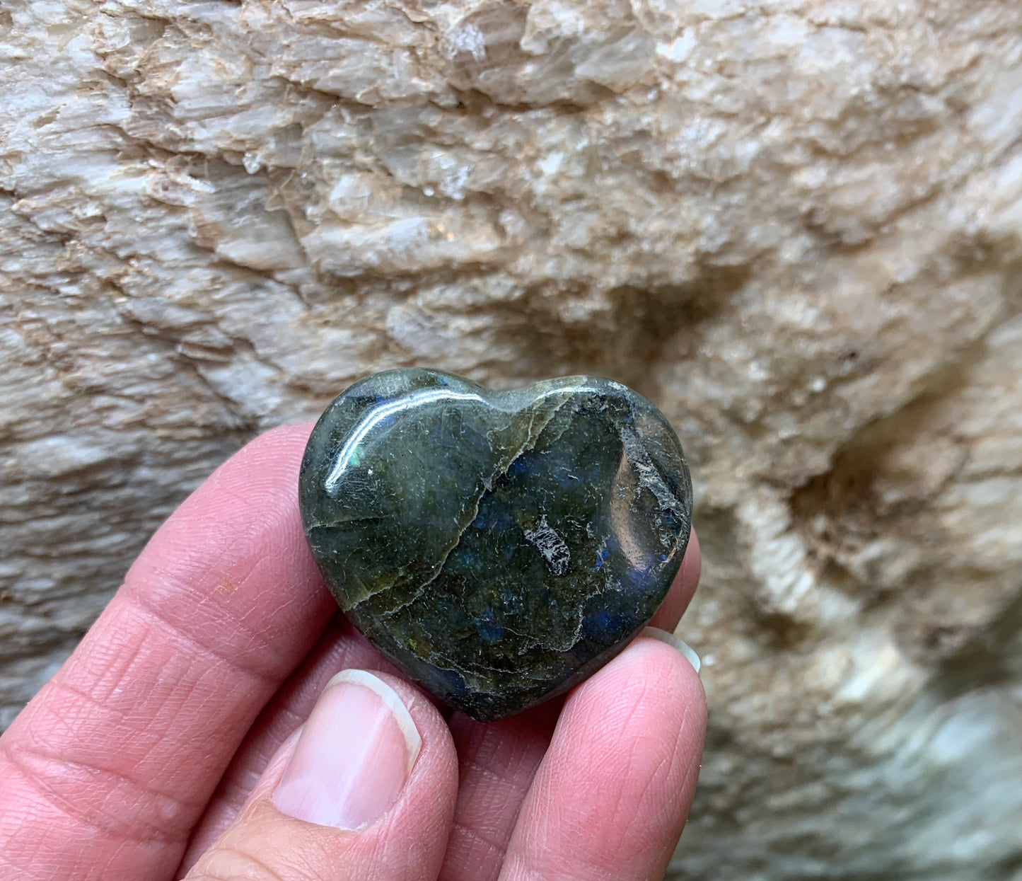 Labradorite Heart (Approx. 1 1/2” wide) Healing Iridescent Blue Feldspar, Flash, Stone for Wire Wrapping HRT-0069