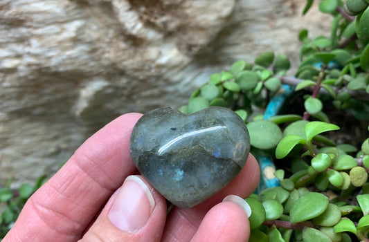 Labradorite Heart (Approx. 1 1/2” wide) Healing Iridescent Blue Feldspar, Flash, Stone for Wire Wrapping HRT-0064