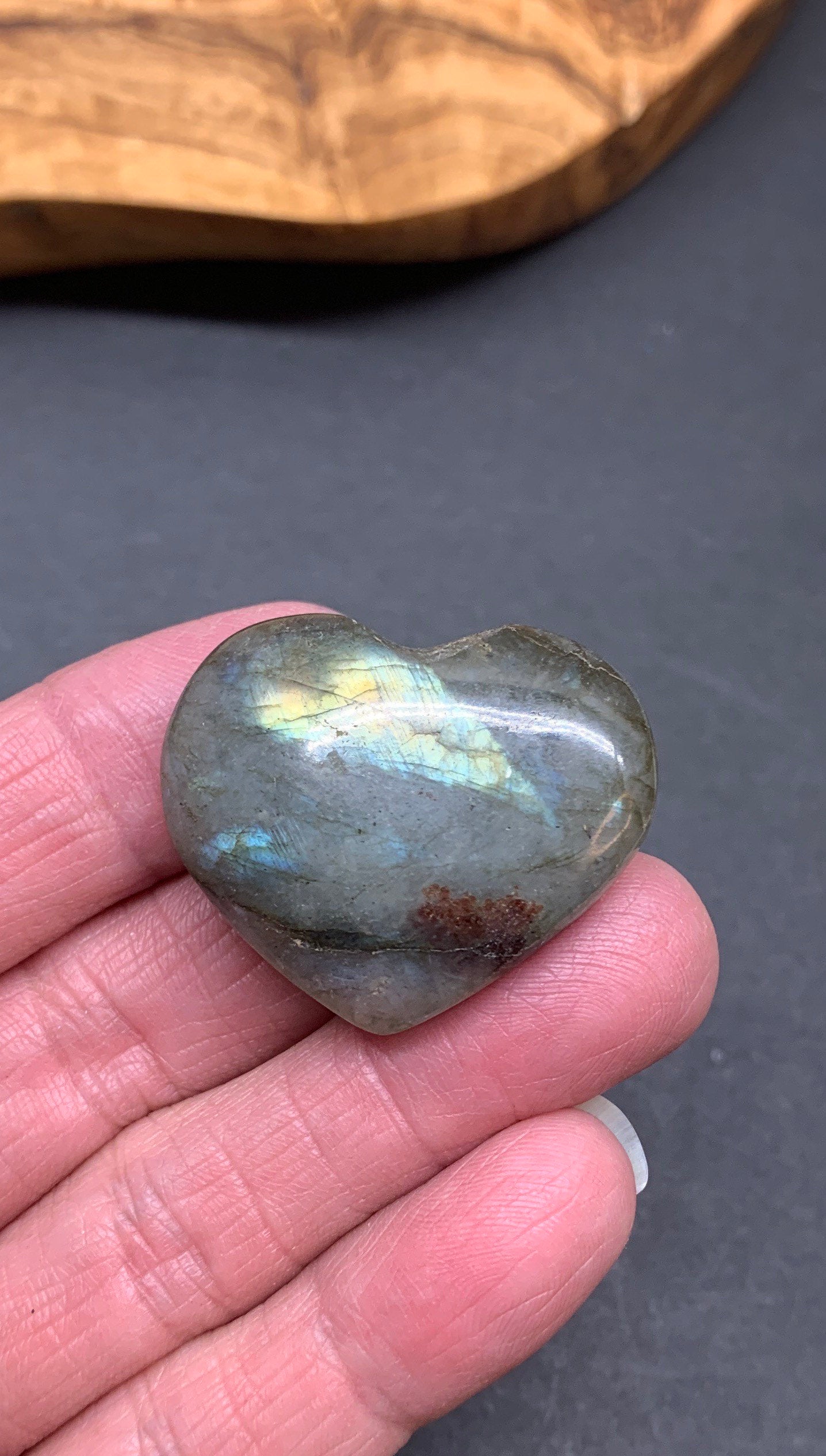 Labradorite Heart (Approx. 1 1/2” wide) Healing Iridescent Blue Feldspar, Flash, Stone for Wire Wrapping HRT-0064