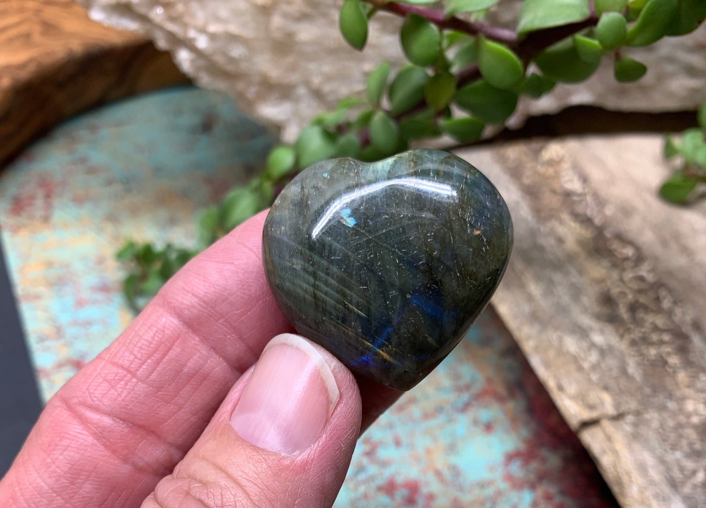 Labradorite Heart (Approx. 1 1/4” wide) Healing Iridescent Blue Feldspar, Flash, Stone for Wire Wrapping HRT-0055