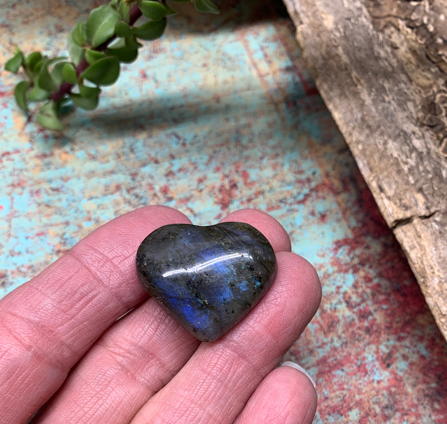 Labradorite Heart (Approx. 1 1/4” wide) Healing Iridescent Blue Feldspar, Flash, Stone for Wire Wrapping HRT-0152