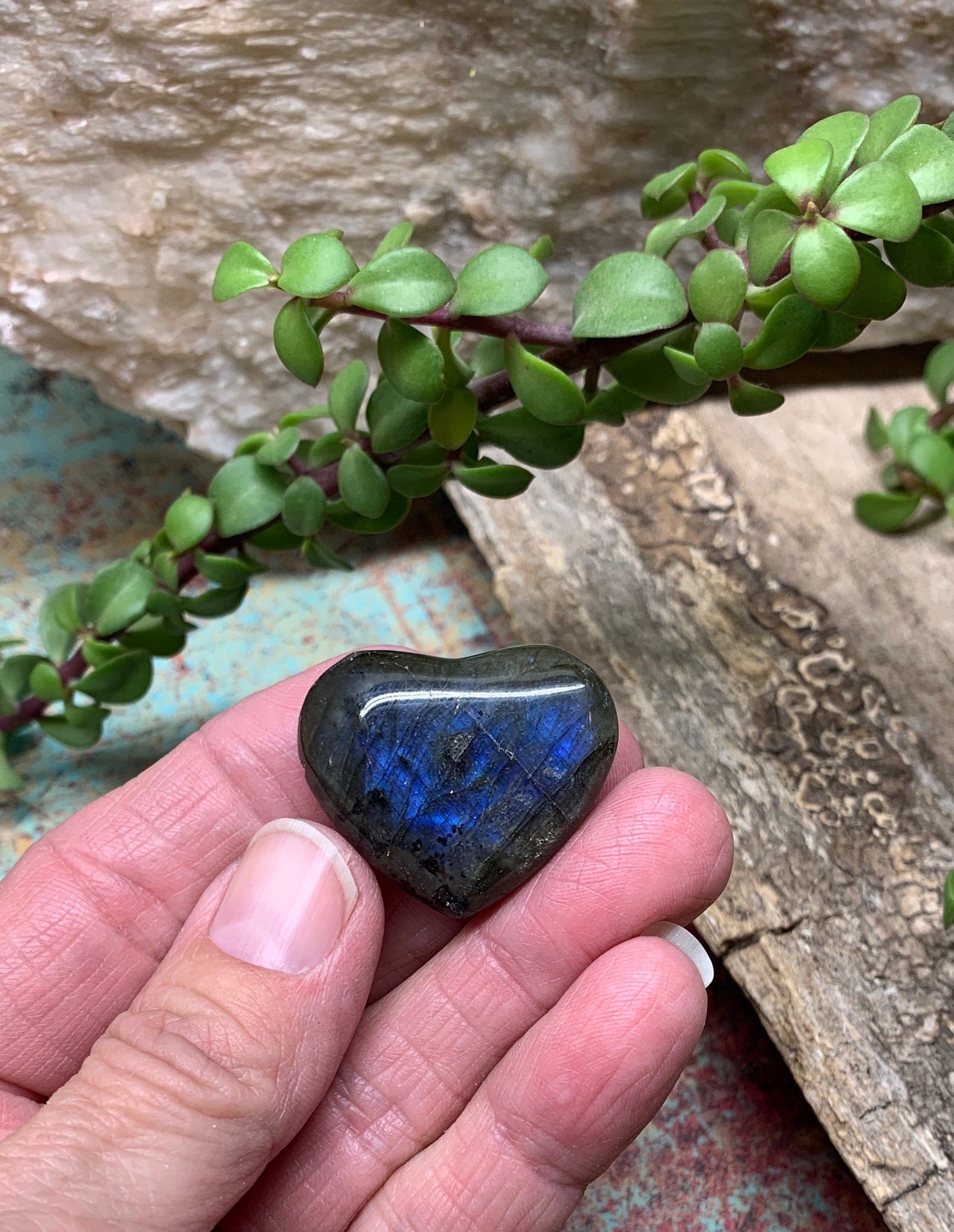 Labradorite Heart (Approx. 1 1/4” wide) Healing Iridescent Blue Feldspar, Flash, Stone for Wire Wrapping HRT-0051