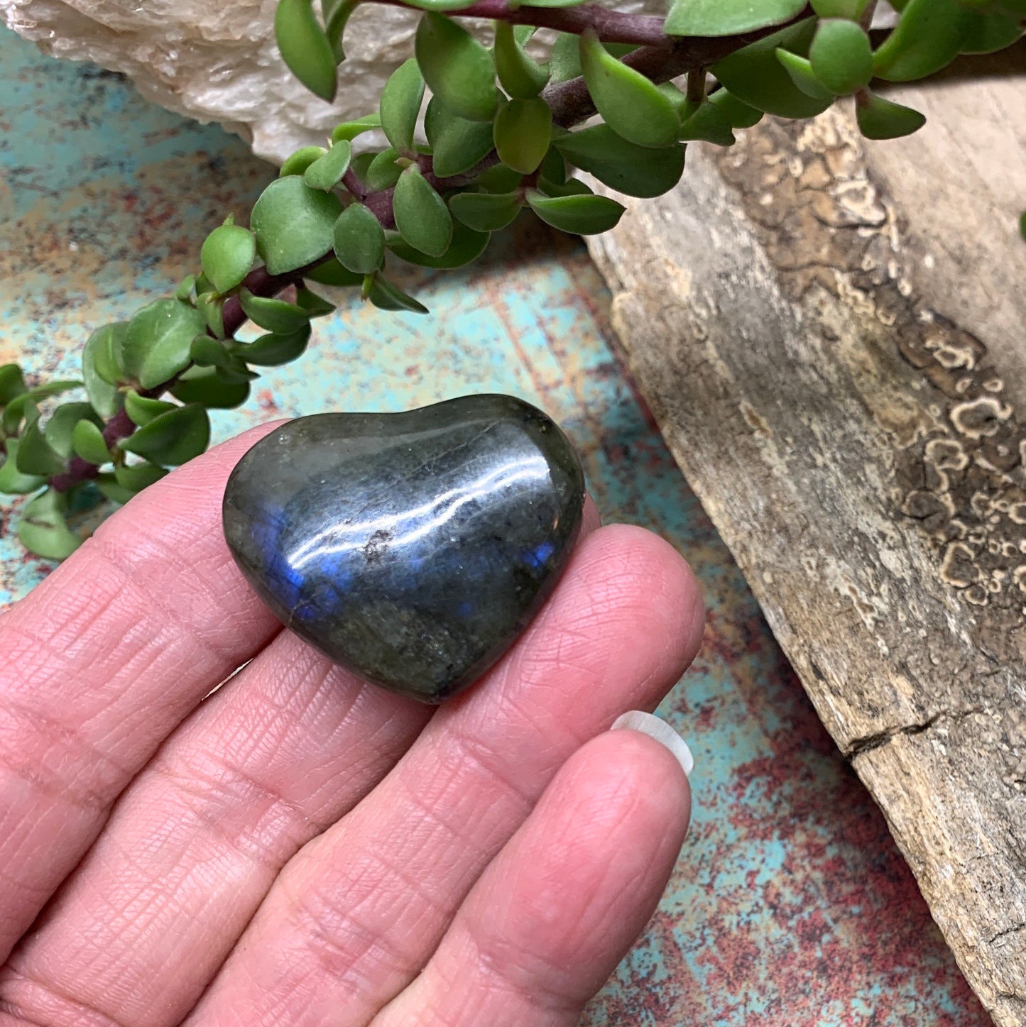 Labradorite Heart (Approx. 1 1/4” wide) Healing Iridescent Blue Feldspar, Flash, Stone for Wire Wrapping HRT-0051