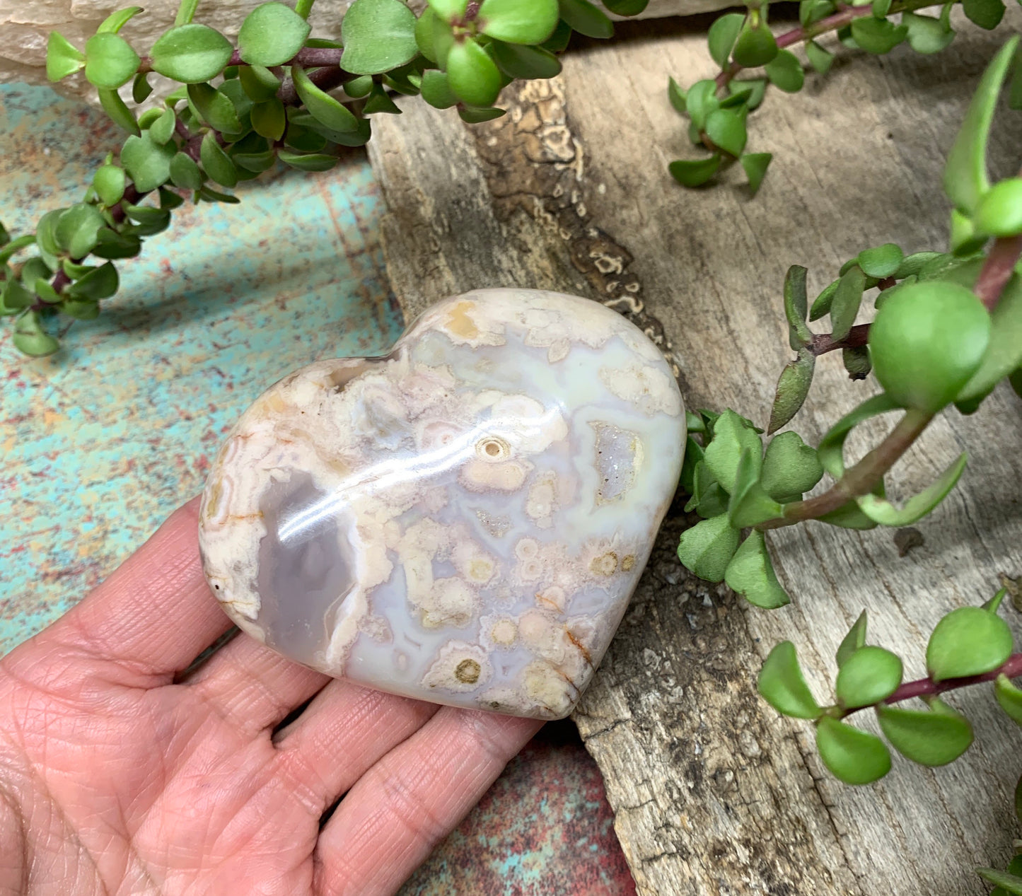 Flower Agate Cherry Blossim Heart , Supply for Crystal Grid, Home Decor or Crafts   HRT 0324