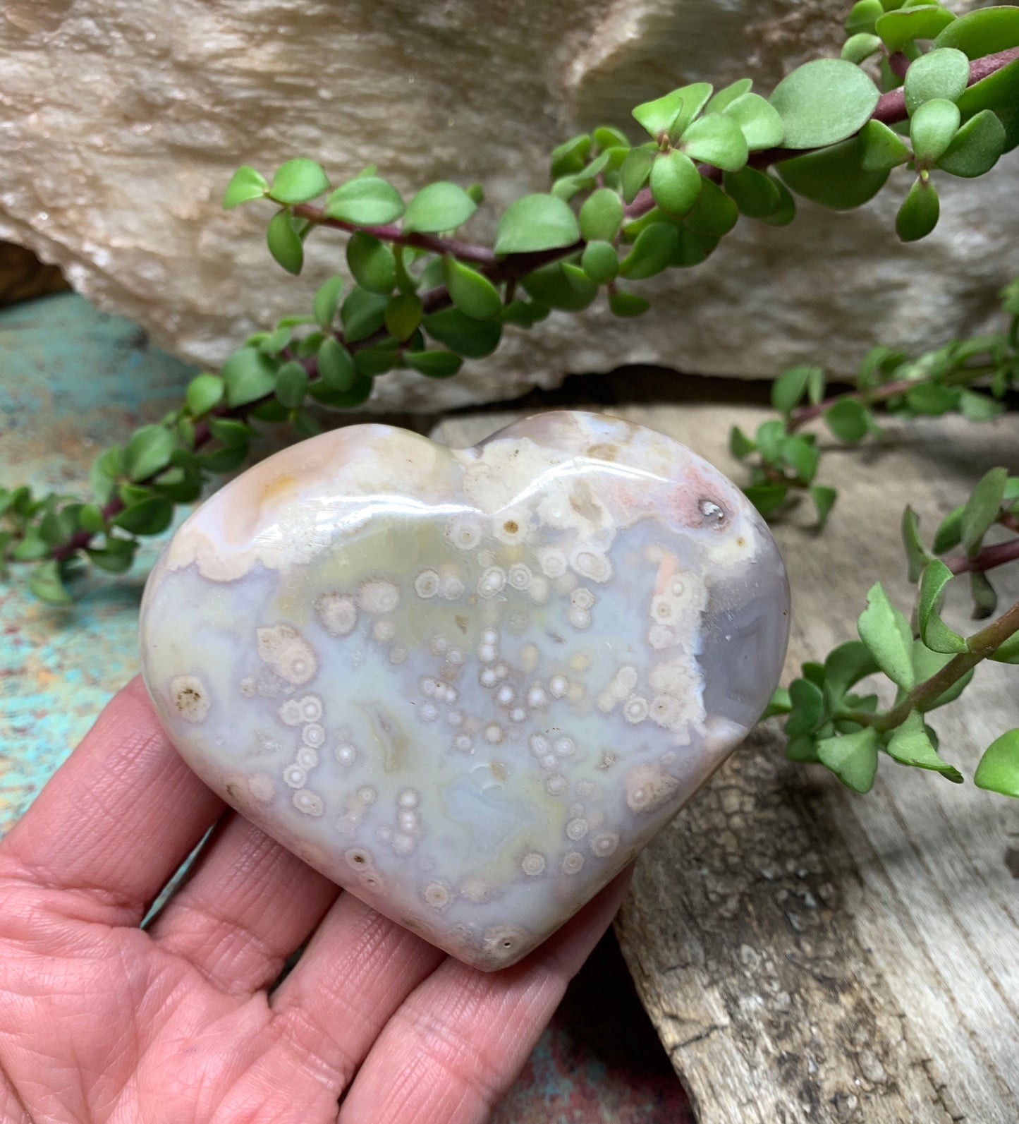 Flower Agate Cherry Blossim Heart , Supply for Crystal Grid, Home Decor or Crafts   HRT 0324