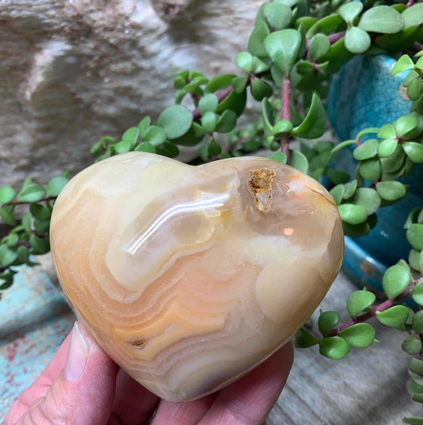 Flower Agate Cherry Blossim Heart , Supply for Crystal Grid, Home Decor or Crafts   HRT 0291