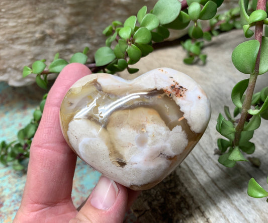 Flower Agate Cherry Blossim Heart , Supply for Crystal Grid, Home Decor or Crafts   HRT 0283