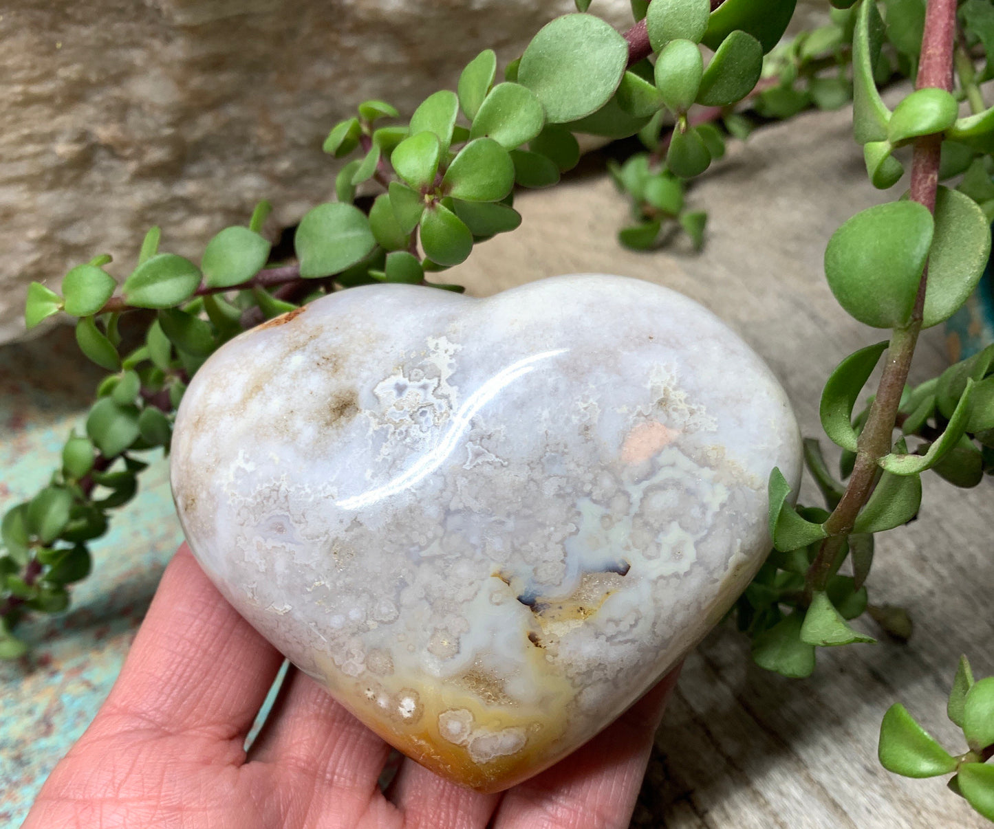 Flower Agate Cherry Blossim Heart , Supply for Crystal Grid, Home Decor or Crafts   HRT 0282