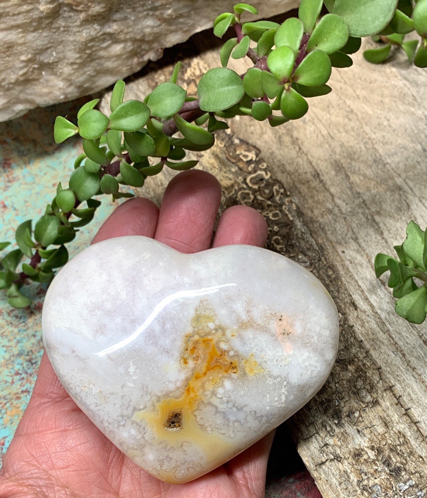 Flower Agate Cherry Blossim Heart , Supply for Crystal Grid, Home Decor or Crafts   HRT 0282