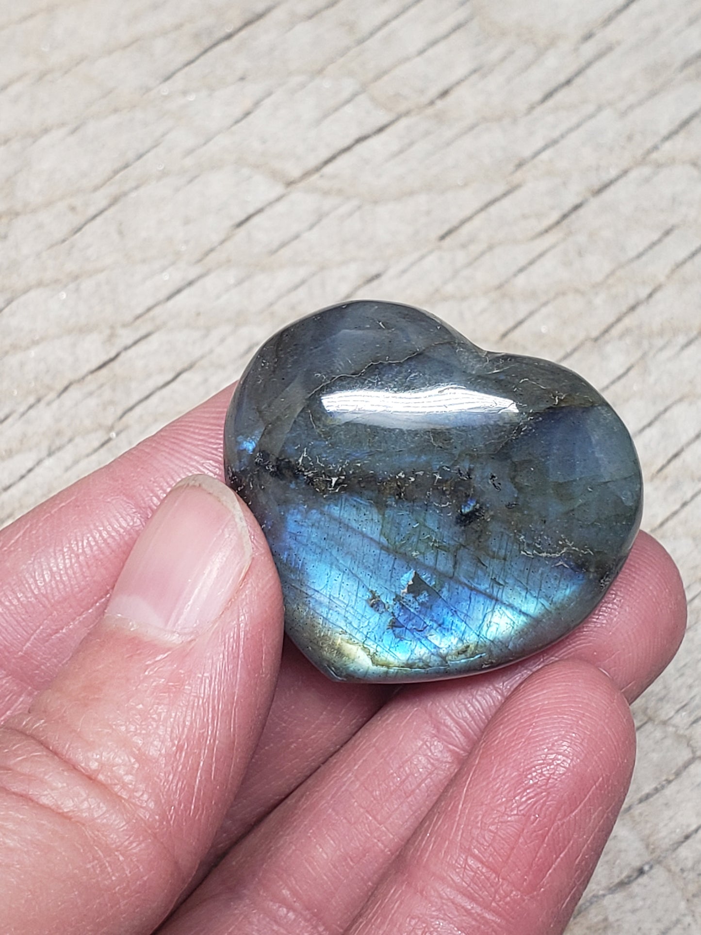 Labradorite Heart (Approx. 1 1/2" wide) Healing Iridescent Blue Feldspar, Flash, Stone for Wire Wrapping HRT-0047