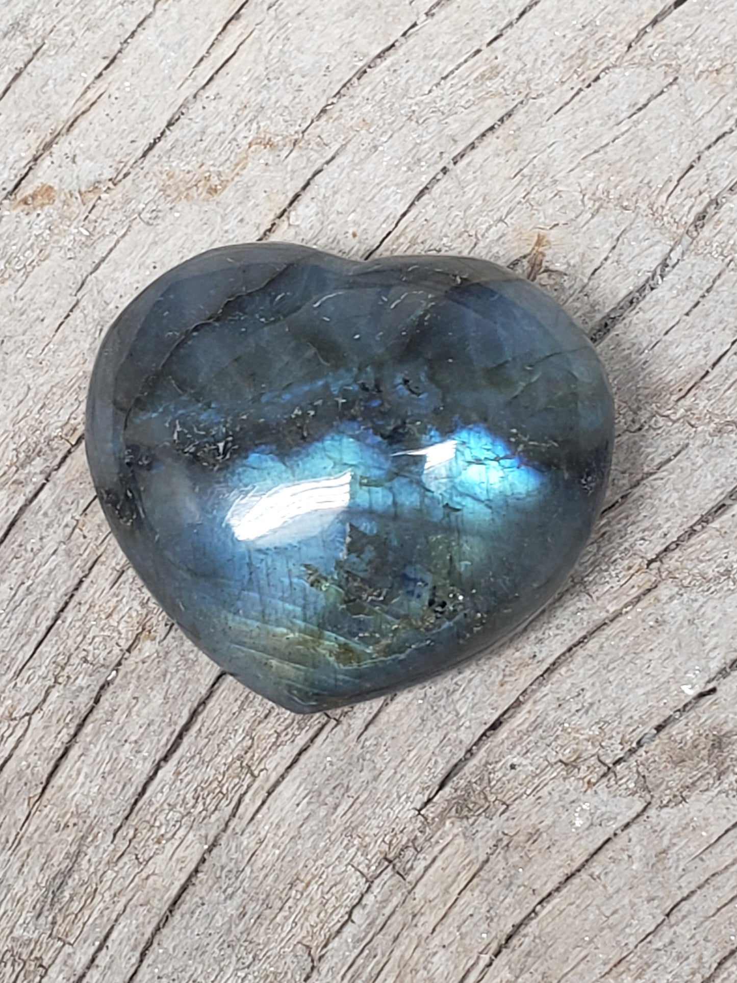 Labradorite Heart (Approx. 1 1/2" wide) Healing Iridescent Blue Feldspar, Flash, Stone for Wire Wrapping HRT-0047