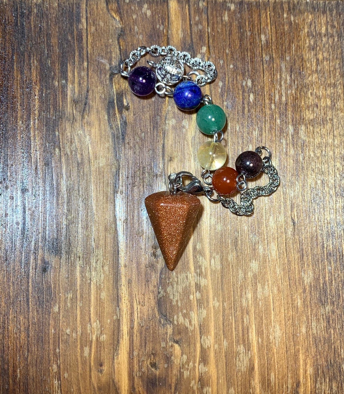 Goldstone Pendulum, Rainbow Beads, Beautiful PND-0003