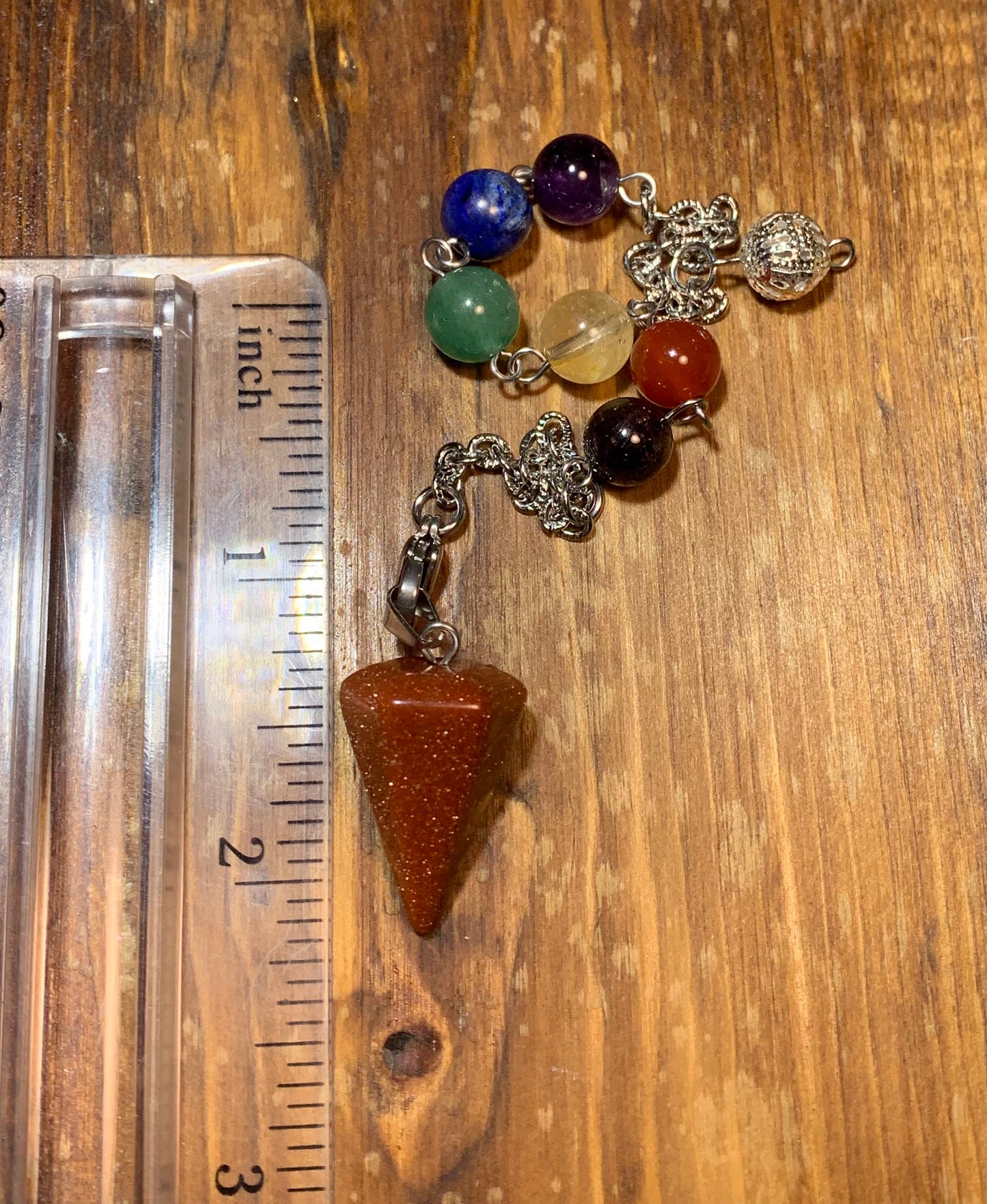 Goldstone Pendulum, Rainbow Beads, Beautiful PND-0003