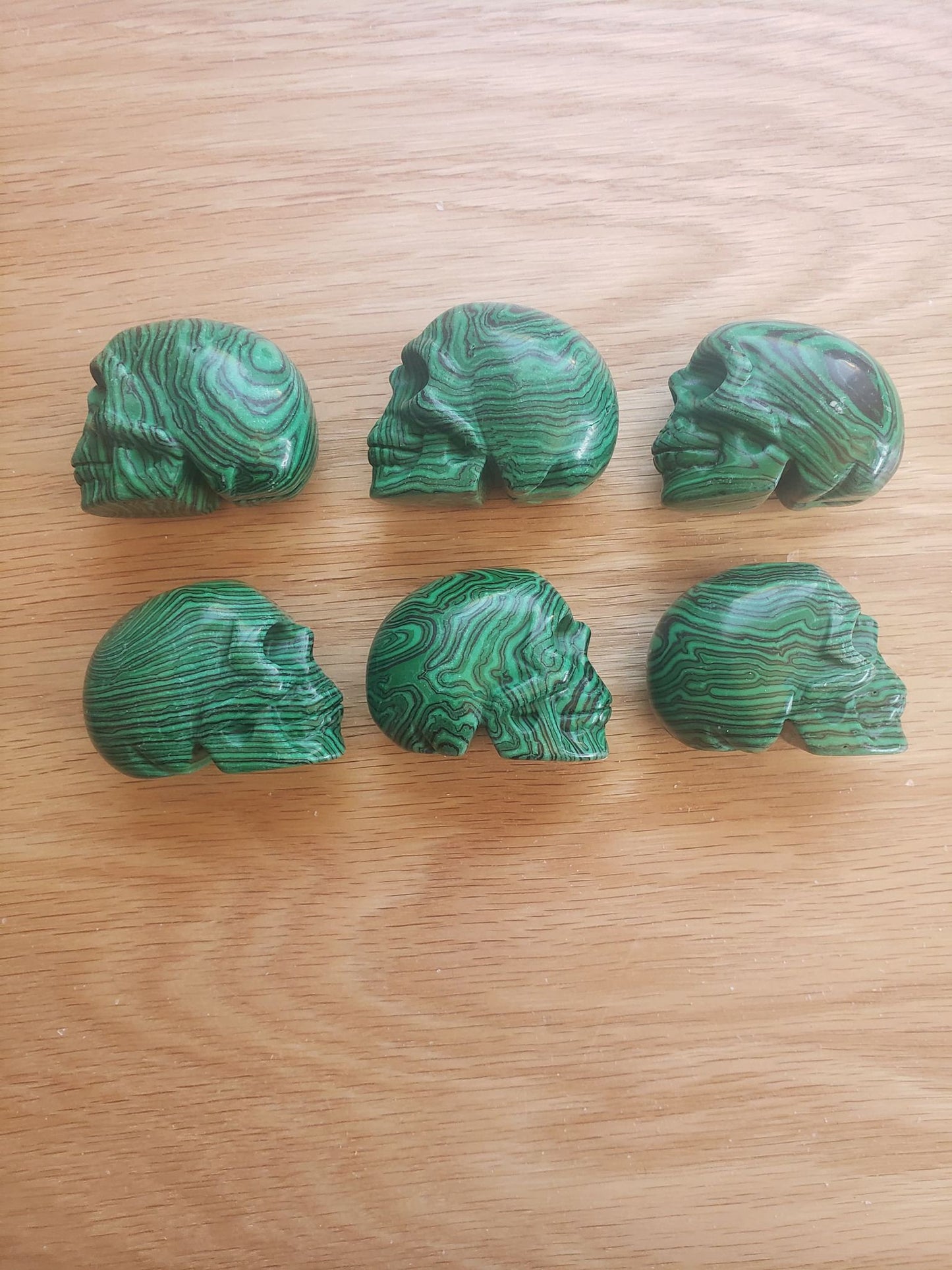 Carved Malachite Skull (2" x 1 1/8 x 1 5/8"), Supply for Crystal Grid, Home Decor or Halloween FIG-0007