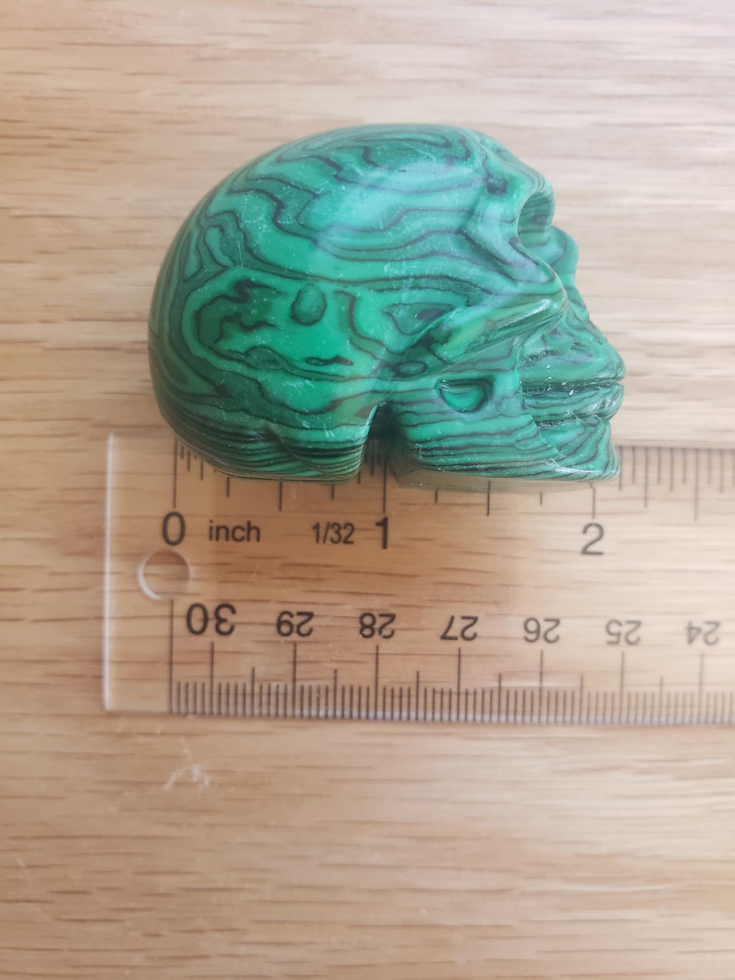 Carved Malachite Skull (2" x 1 1/8 x 1 5/8"), Supply for Crystal Grid, Home Decor or Halloween FIG-0007