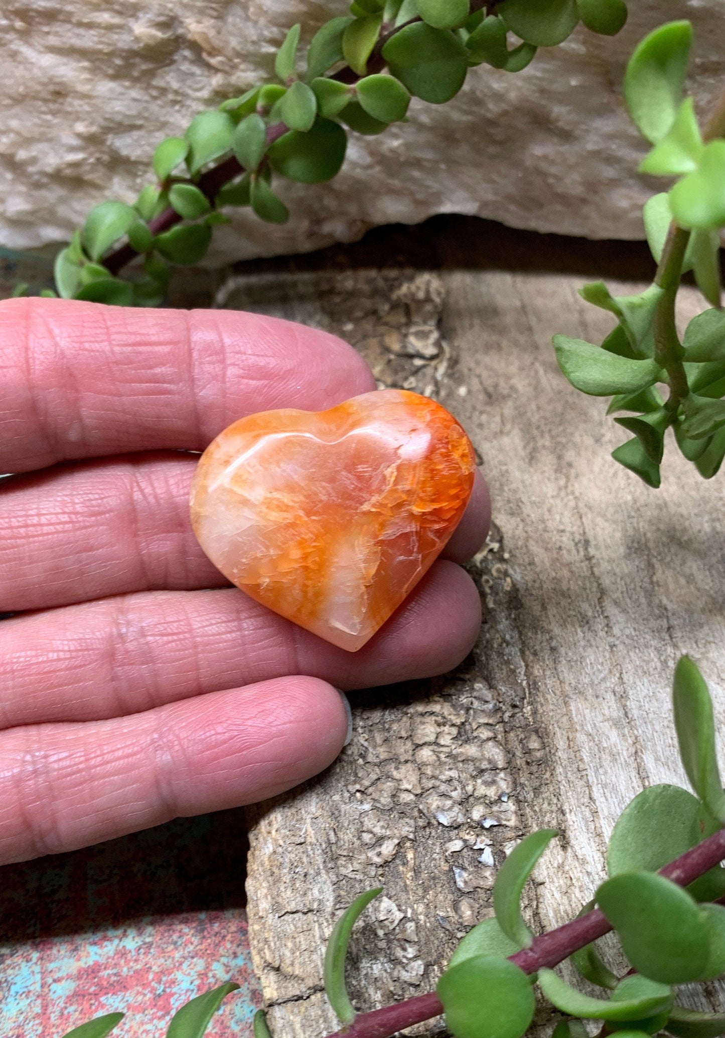 Carnelian Agate Quartz Puffy Heart, Beautiful, Polished, Creativity Stone, Passion, Manifesting Abundance (Approx. 1 1/4”).  HRT-0245