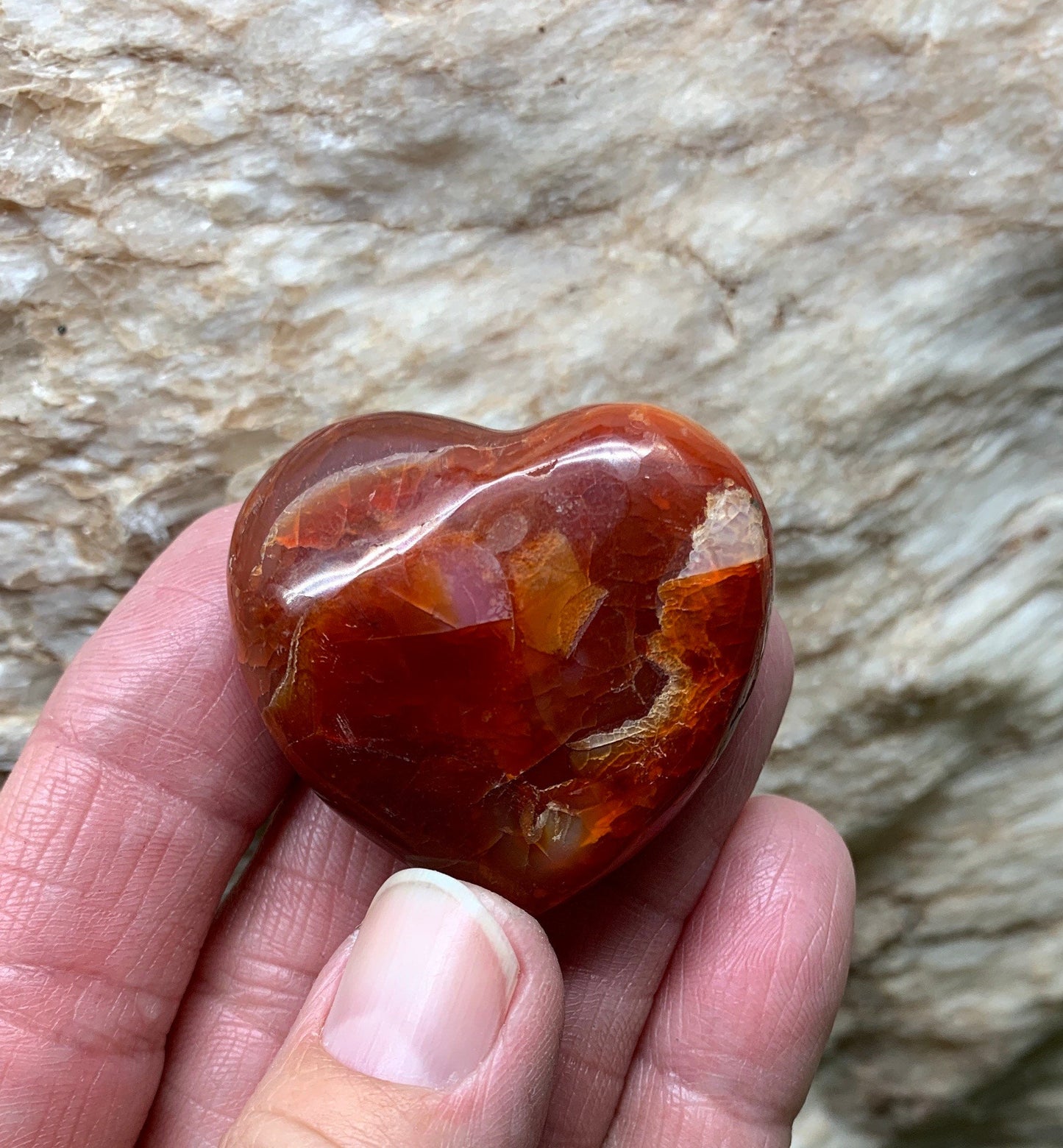 Carnelian Agate Quartz Puffy Heart, Beautiful, Polished, Creativity Stone, Passion, Manifesting Abundance (Approx. 1 1/2”)    HRT-0244